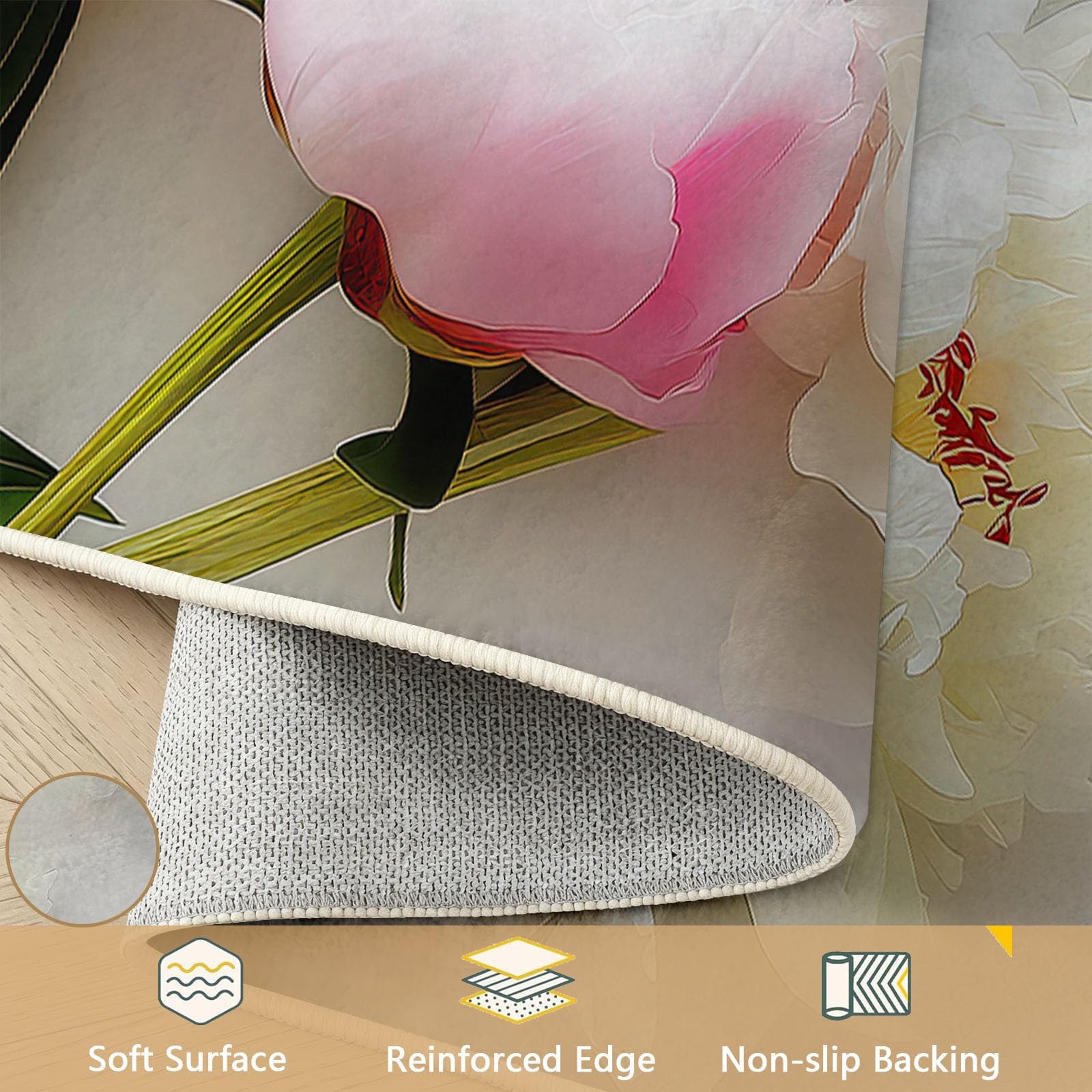 Générique Tapis Botanique Pivoine Feuille Verte 140 x 200 cm - Tapis Salon Flowers Minimalisme Esthétique Chambre - Moquette Antidérapant Lavable Doux à Poils Ras - Décoration Intérieure