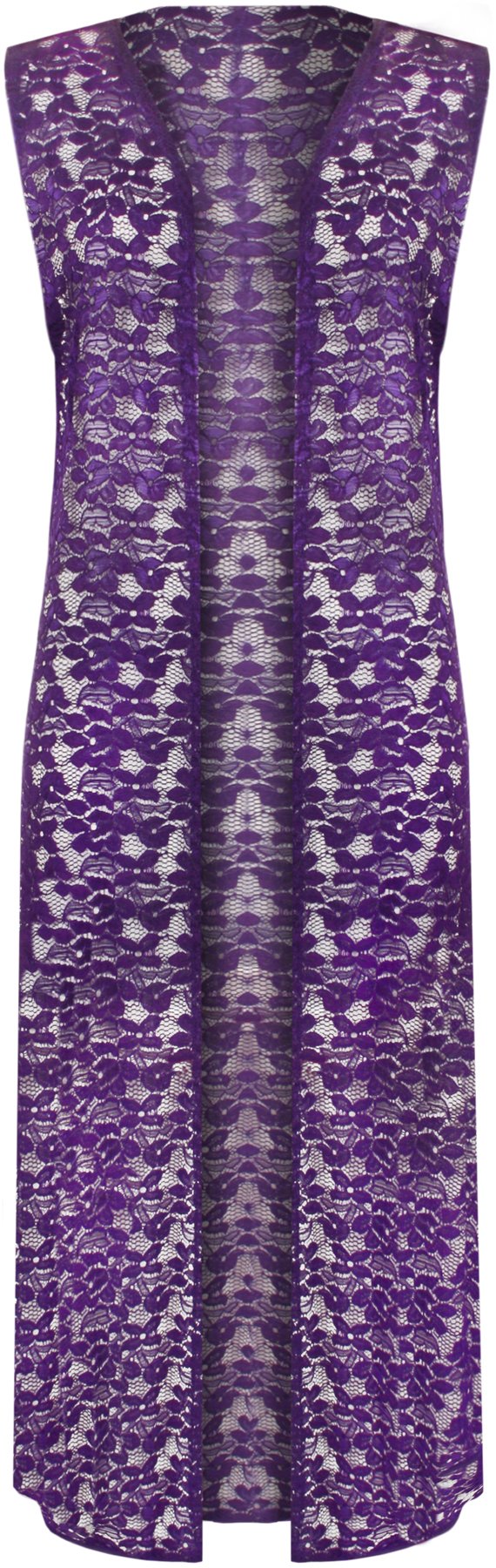 WearAll Women's Plus Size Floral Lace Open Long Sleeveless Top Cardigan - Purple - 26-28