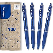 PILOT - Set of 4 Acroball pens - Ultra soft ink ballpoint pen for smooth writing - Refillable and retractable pen Made of recycled plastic - Blue - Medium tip