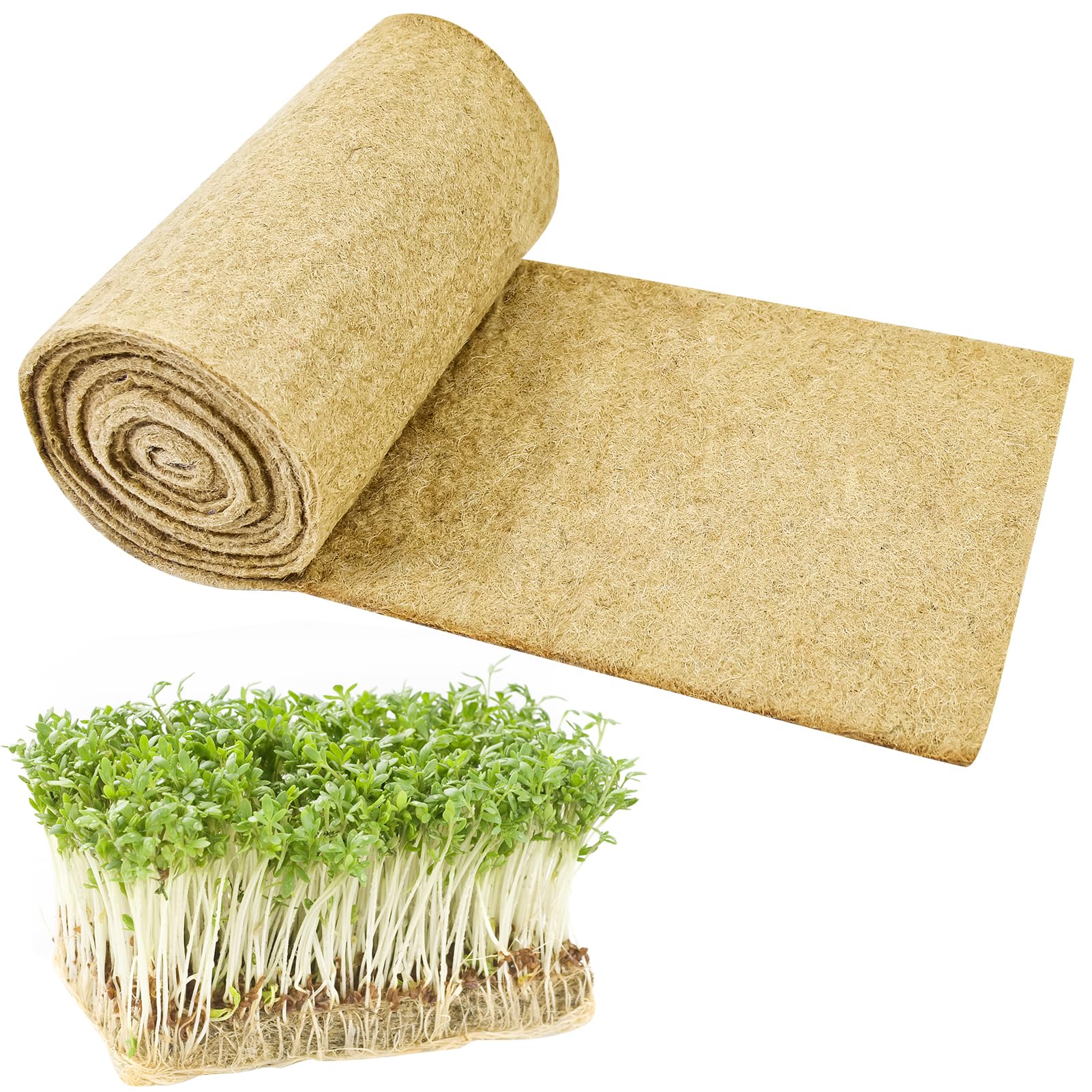 Microgreen Wachstumsmatte aus Naturfaser, Hydrokultur-Pads, für den Innenbereich, organische Produktion für Microgreen, Starterschale, Weizengrassprossen, 1 Rolle, 25,4 x 398,8 cm