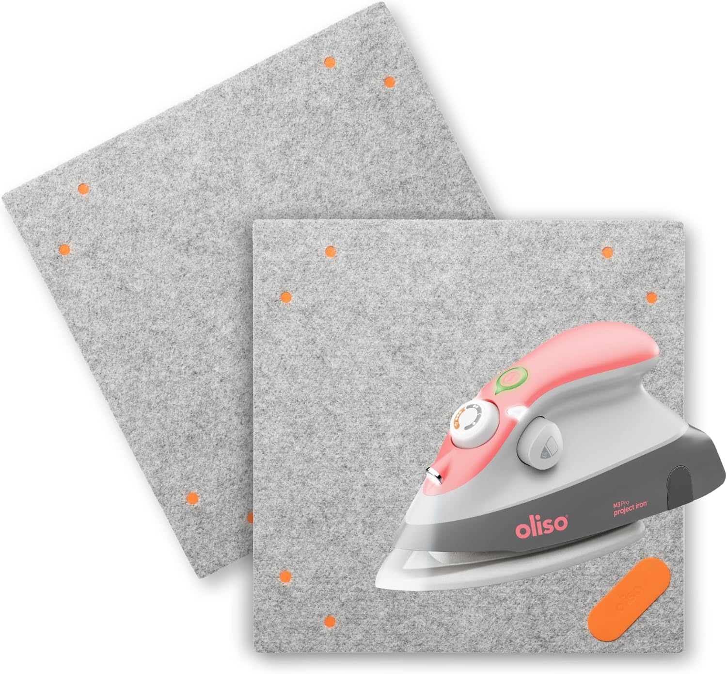Oliso M3Pro Project Steam Iron with Solemate (Coral) + MultiMat Wool Pressing Pad 2pk