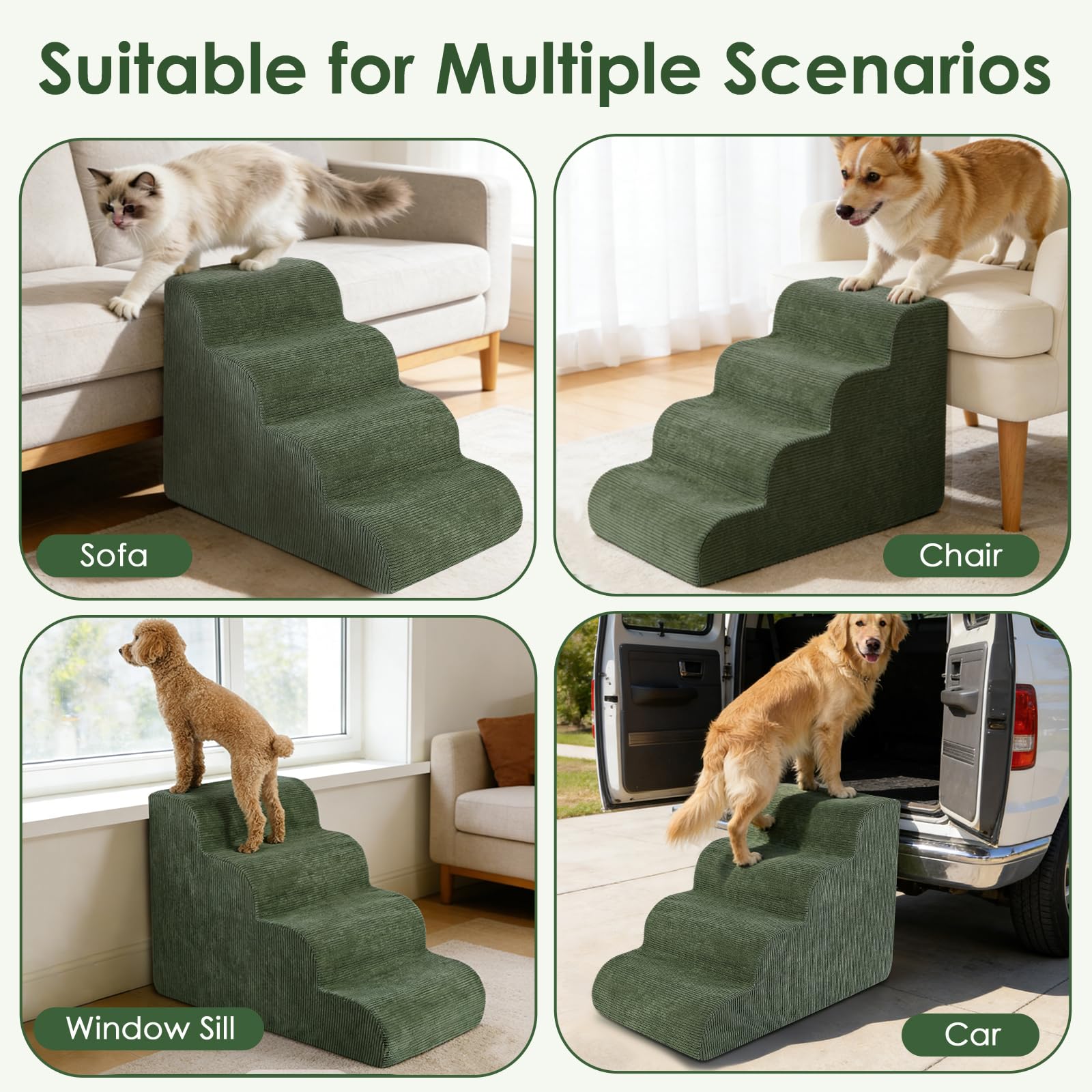 Scale per cani per letto 45 cm di altezza, rampa a 4 gradini per cani anziani e feriti, scala in schiuma per cani e gatti di piccola taglia per salire sul divano o sulla sedia, antiscivolo