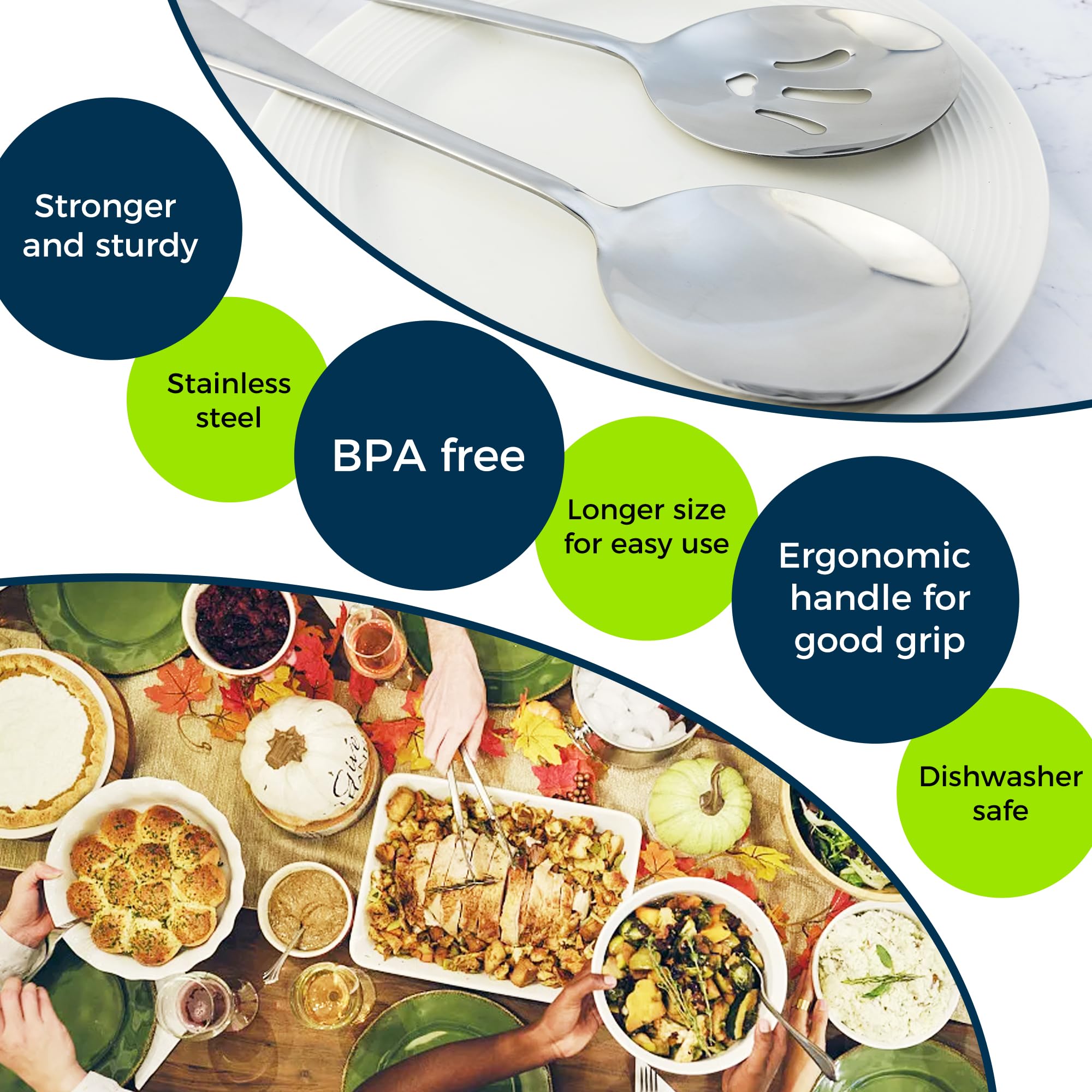 Large Stainless Steel Serving Spoons Set - 4 Piece -3