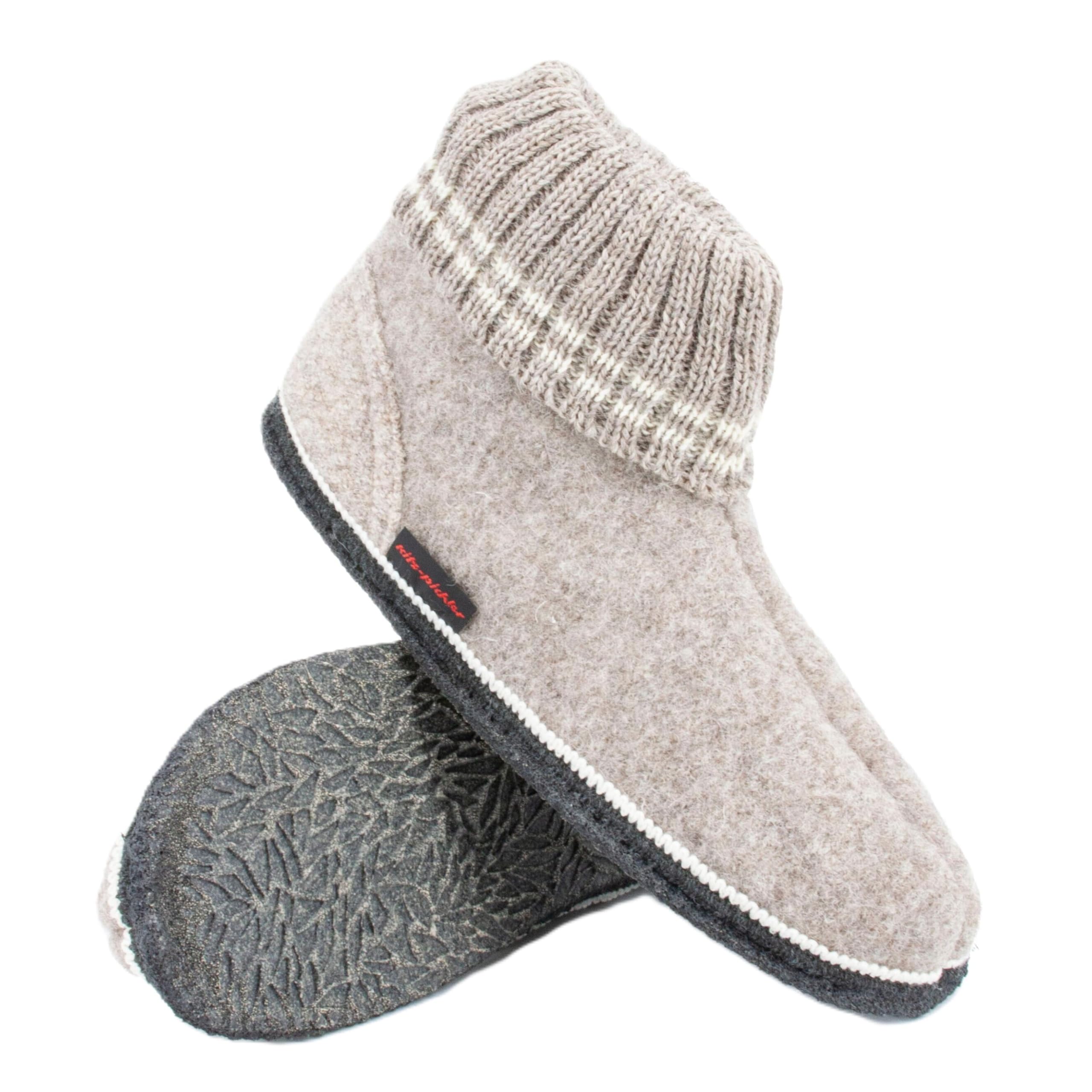 Hüttenschuh Ötz - Hausschuh für Damen & Herren | 100% Schurwolle Beige, 45