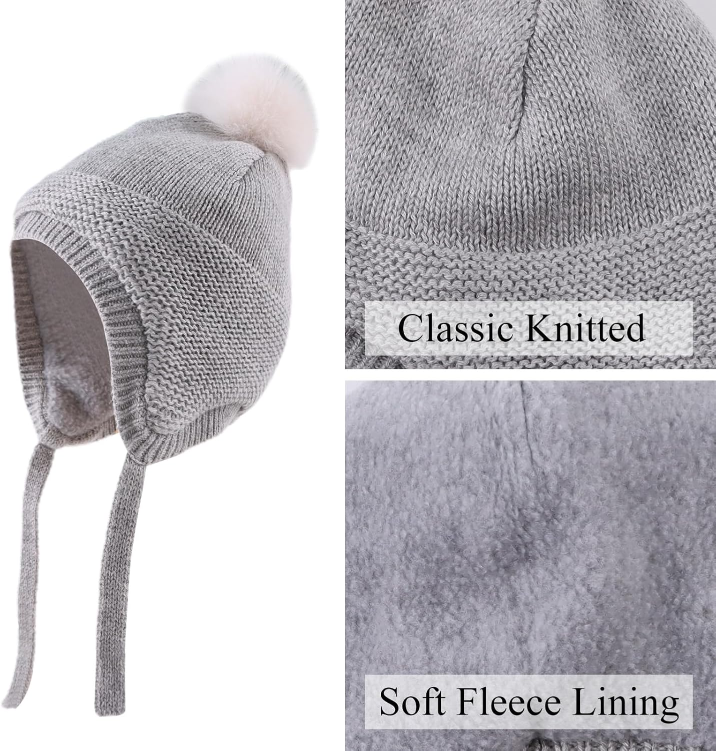 Basic Winter Baby Beanie Gloves Boys Girls Knitted Hat Pompom Kids Earflap Hats Warm Infant Toddler Beanie Mittens Set - Image 3