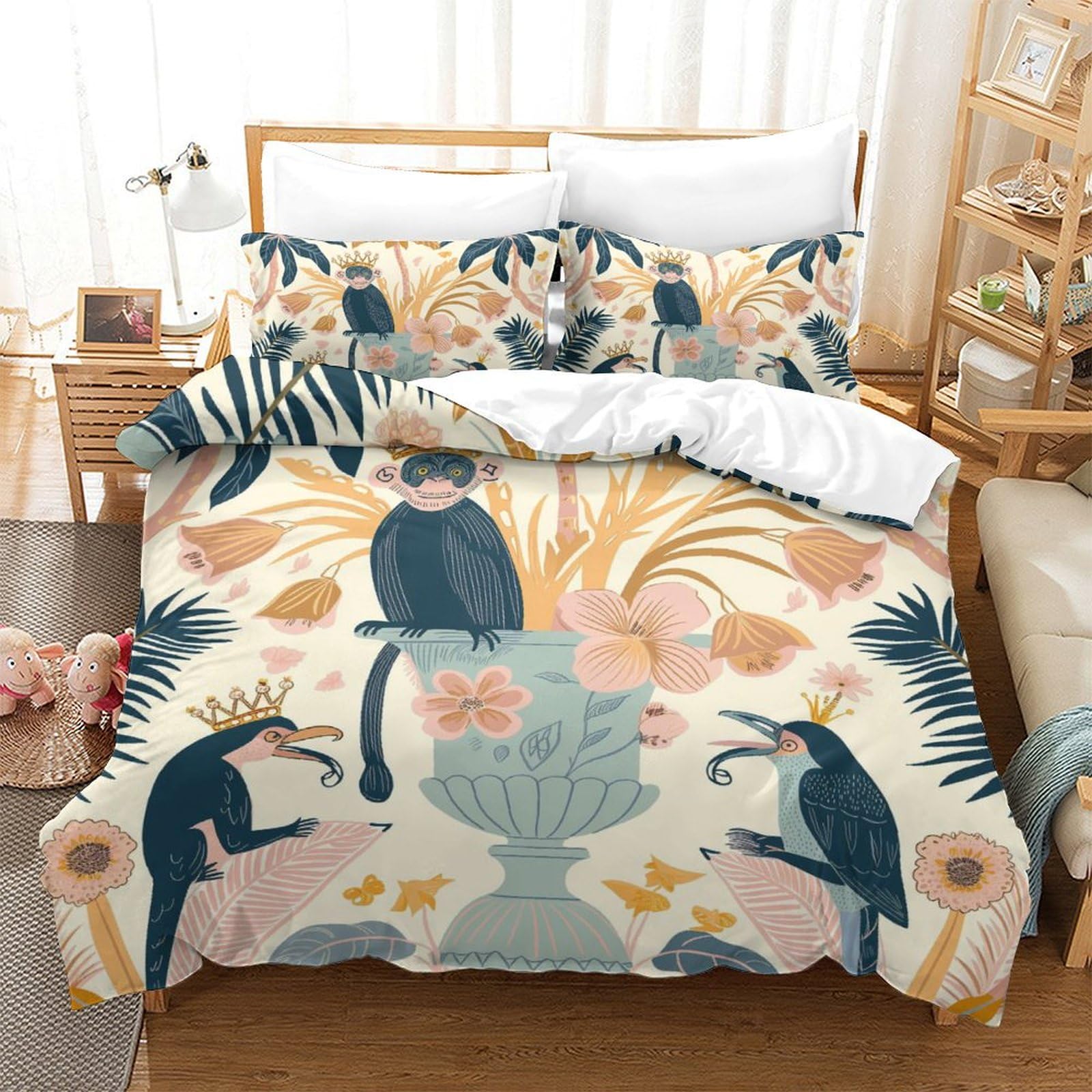 Parure de lit enfant anti-plis : housse couette 220x240 singe 3D zippée