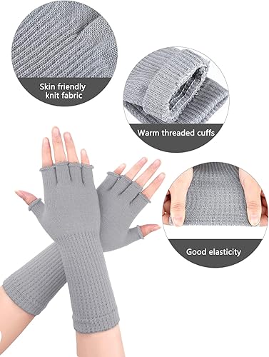 Miniatura 5 de Boao 4 pares de guantes largos de punto para mujer, sin dedos, guantes de invierno de medio dedo