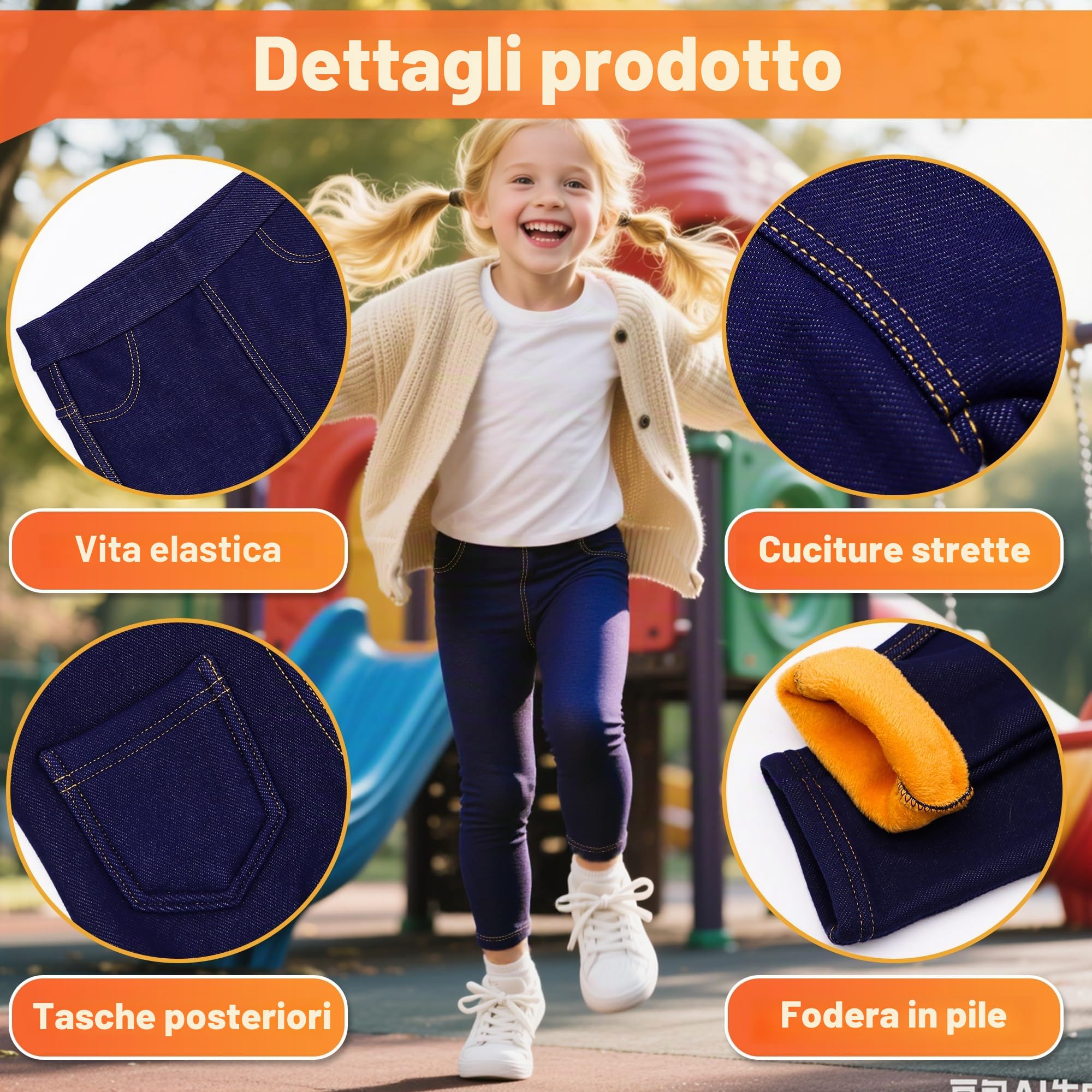 Ragazze Termici Leggings Foderati in Pile, Jeans Jeggings Bambina Legging, Pacco da 2, Vita Alta Felpati Lunghi Caldi Pantaloni Autunno Invernali Abbigliamento, 4-12 Anni