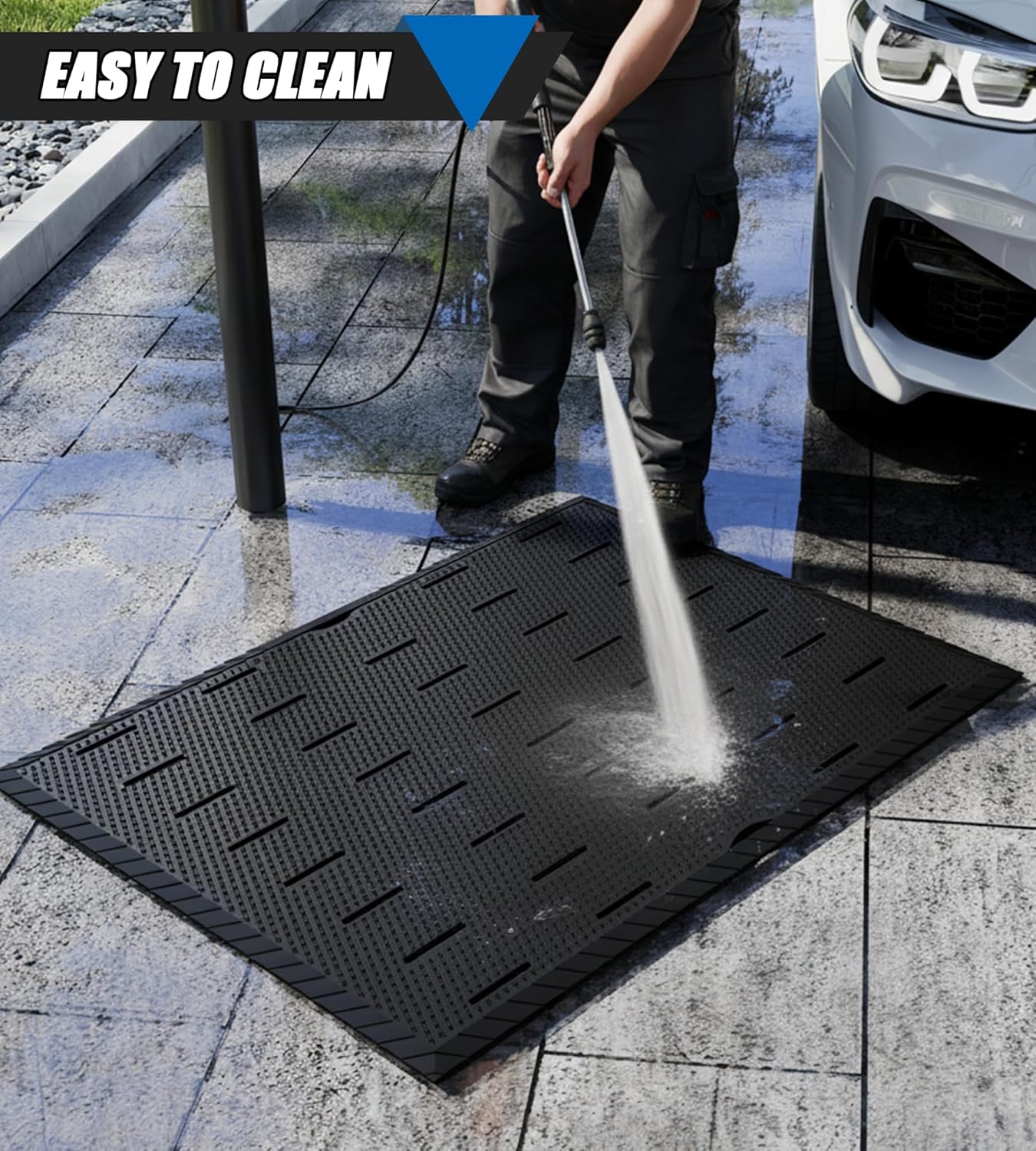 jxgzyy Heavy Duty Rubber Mat for Outside, 47"x35" Anti Slip Commercial Kitchen Mat with Drainage Holes, Dirt Trapping Rubber Mats for Entryway Garage Bar Wet Area, Outdoor