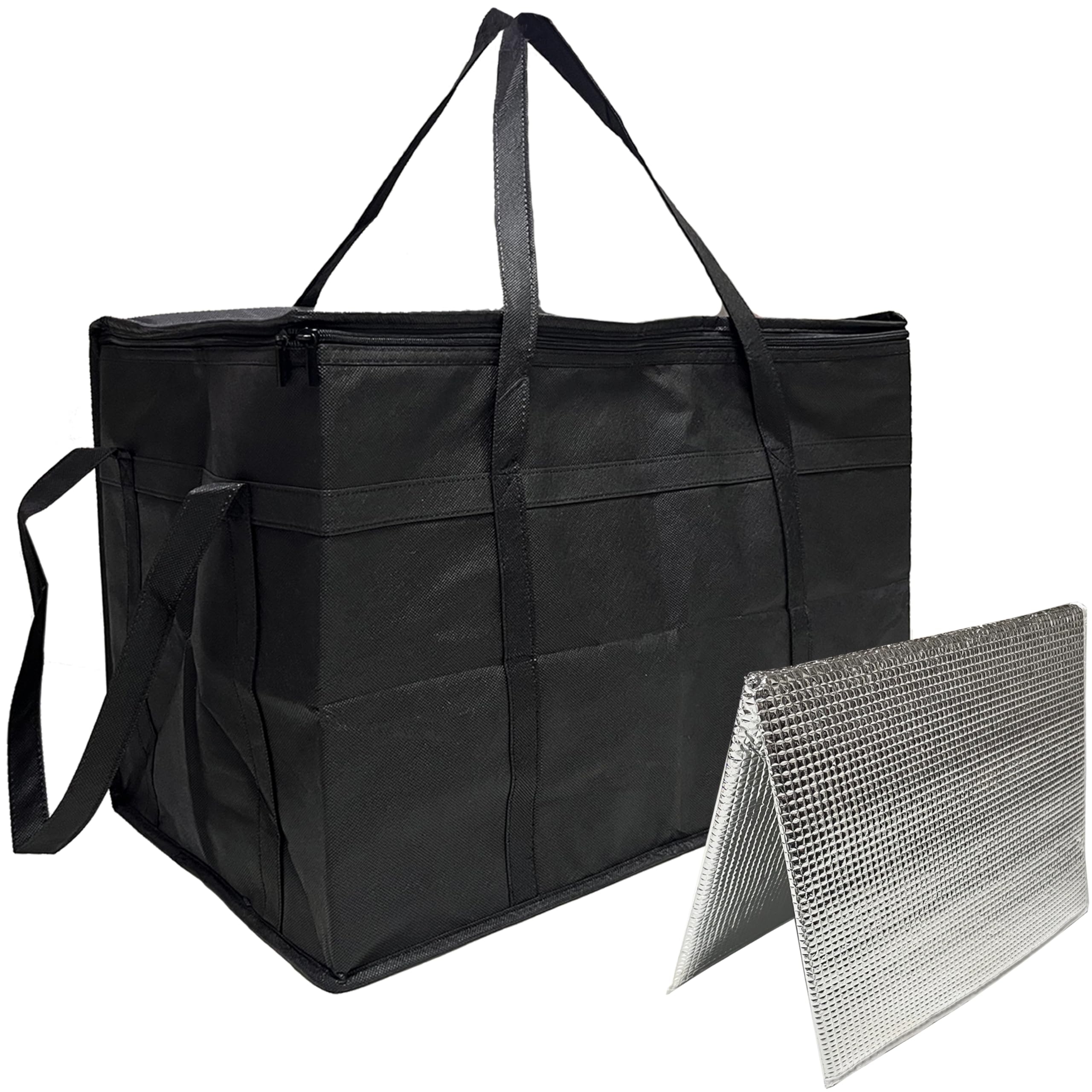 Car Insulated Food Bag 77L Cooler for Catering Delivery / Premium Zippered Grocery Bags - Reusable Extra Large Bottom Reinforced Durable, Keep Food Hot or Cold / Shopping, Camping, Family BBQ Picnic