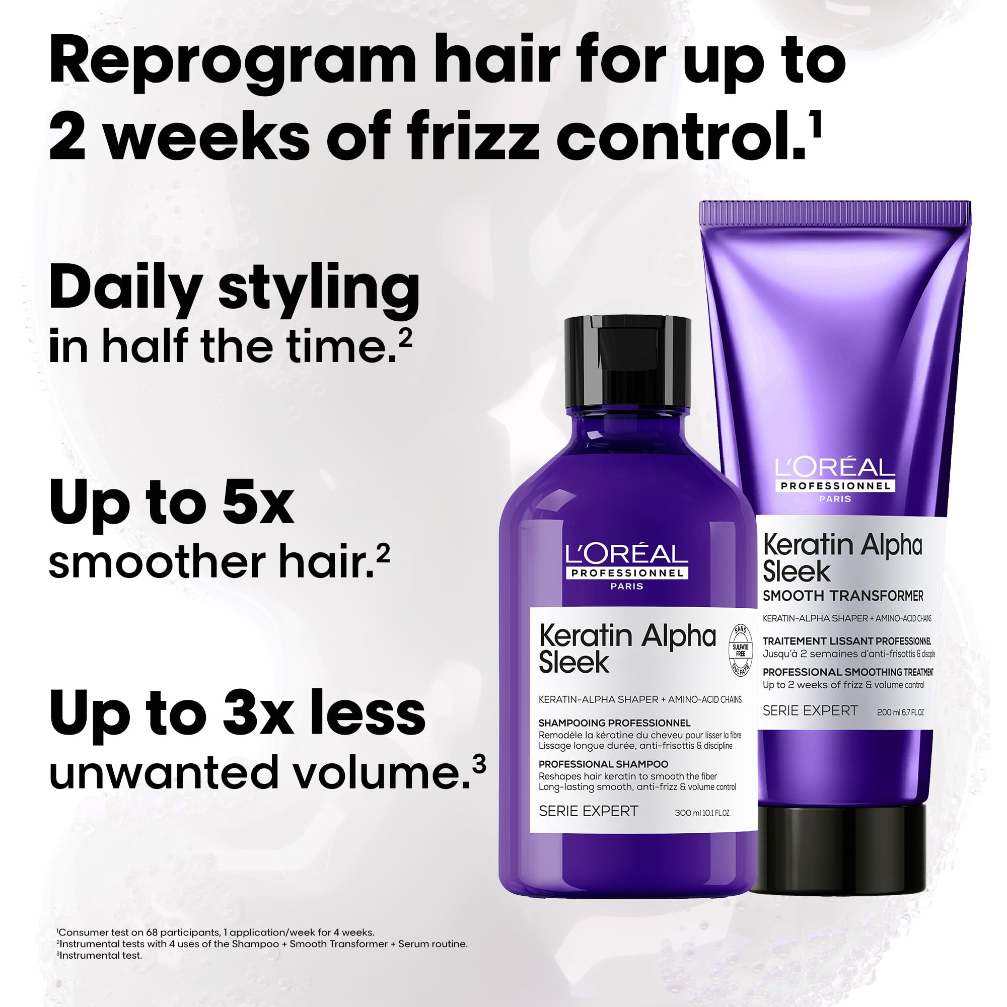 L'OREAL PROFESSIONNEL - Routine Disciplinante Keratin Alpha Sleek - Shampoing + Soin Cheveux Transformatif Lissant - 2 Semaines d'Anti-Frisottis - Lissage Longue Durée - Technologie Brevetée