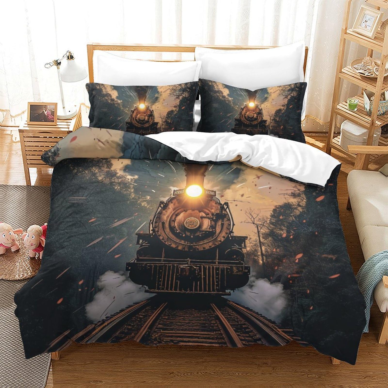 Ensemble de literie train à vapeur 3 pièces idée cadeau king size