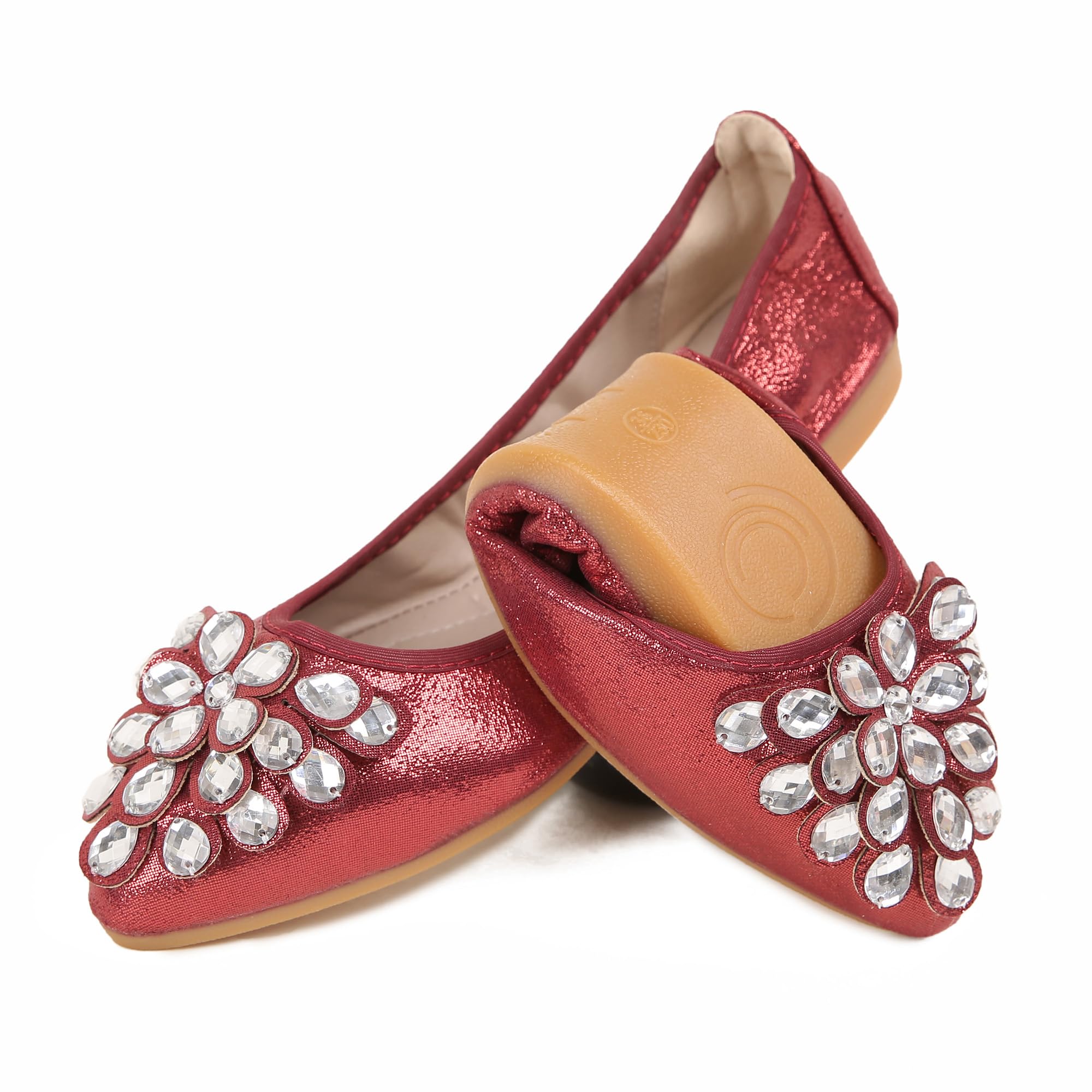ZQKSEOHS Flats Shoes for Women Rhinestone Wedding Ballerina Shoes Foldable Sparkly Comfort Slip on Flat Dressy Flats