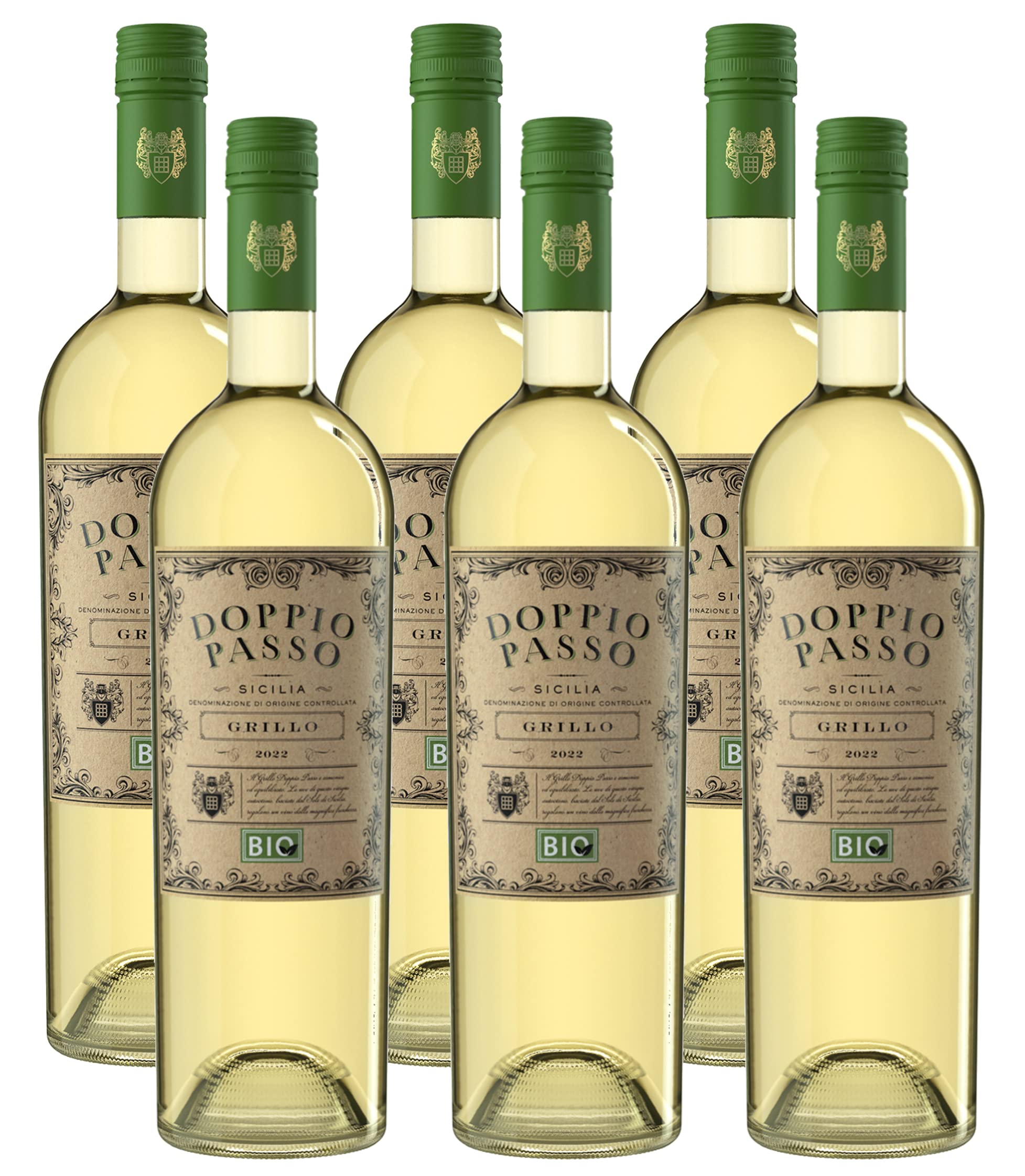 Doppio Passo Grillo BIO Sizilien - Trockener Weißwein aus Italien (6 x 0,75l)