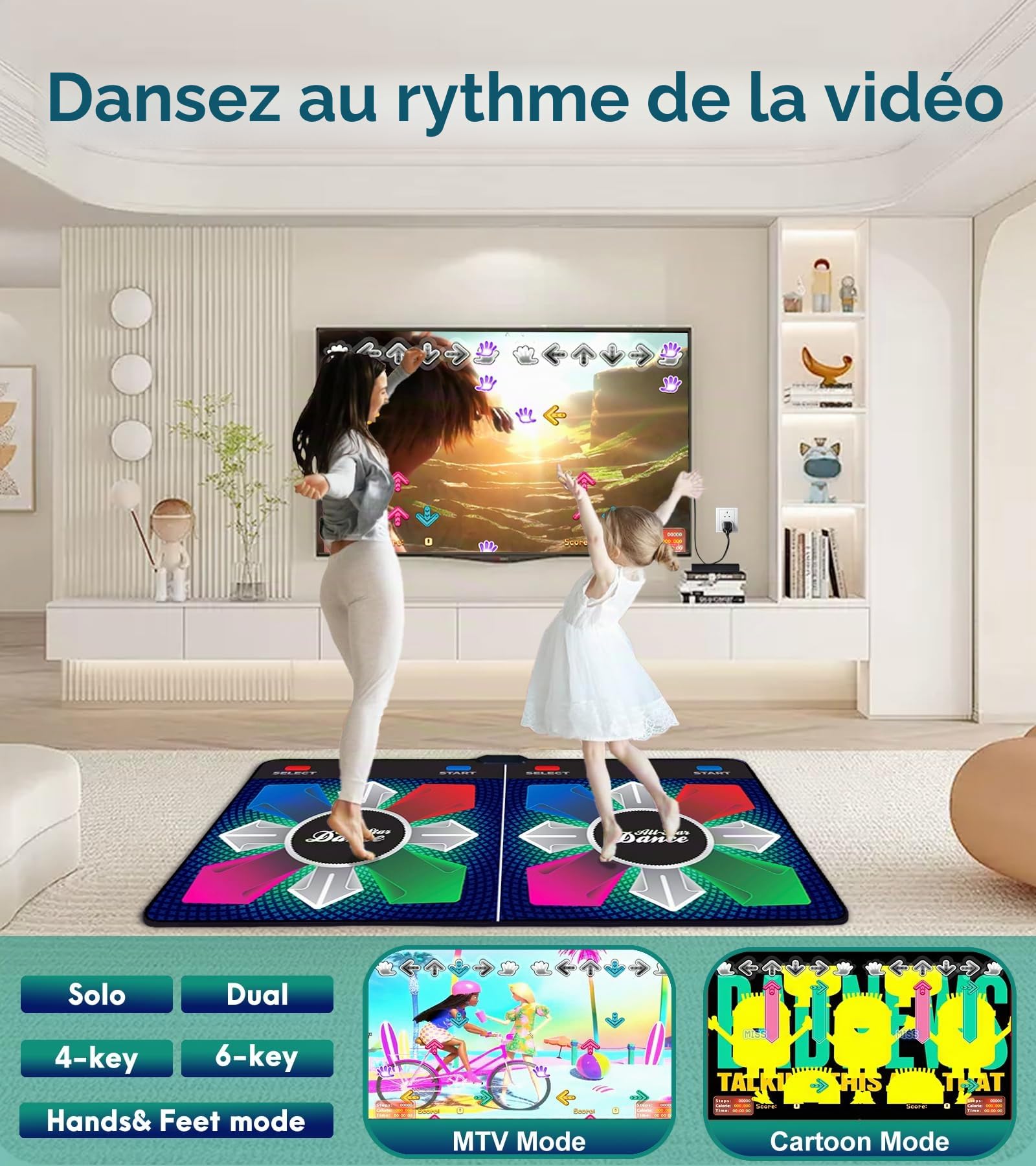 Tapis de Danse pour Enfants et Adultes, Cadeau d'anniversaire pour garçon et Fille, équipement de Jeu Doux avec système d'exploitation Anglais, Tapis de Danse Plug and Play avec récepteur sans Fil