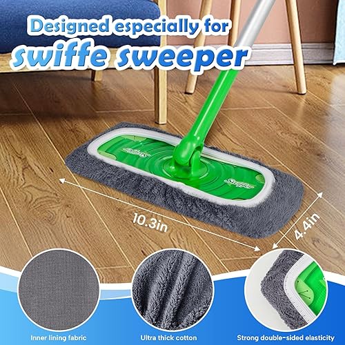 Miniatura 3 de Paquete de 8 almohadillas de microfibra reutilizables compatibles con trapeador Swiffer, paños de barrido en seco y paños húmedos, almohadillas