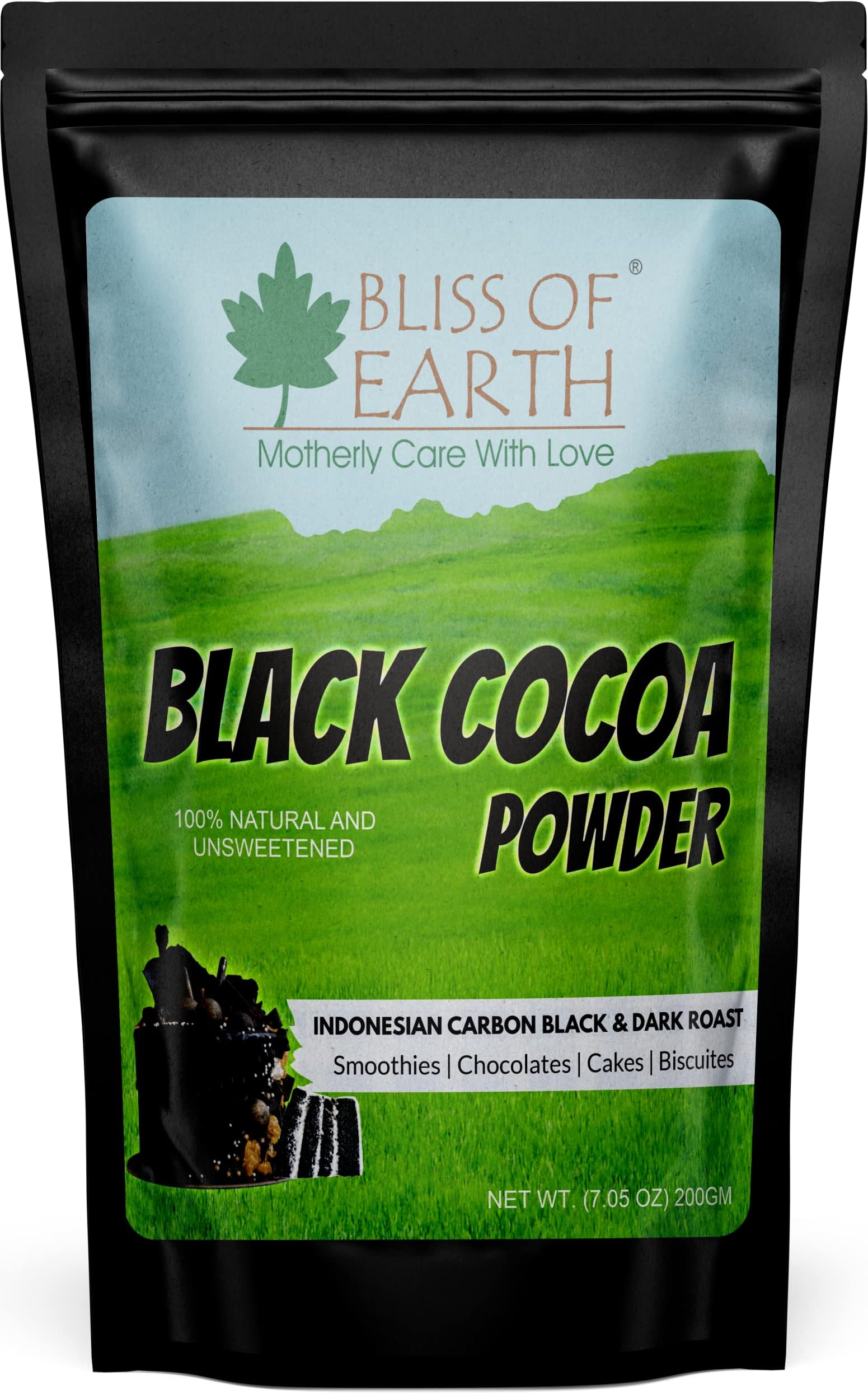 Black Cocoa Powder Natural and Unsweetened Carbon Black & Dark Roast Perfect for Cooking & Baking Cakes, Biscuits, Oreo, Chocolates, Smoothies 200GM