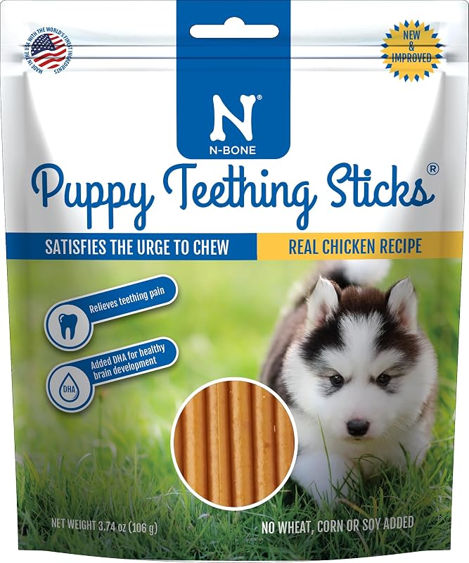 N-Bone Puppy Teething Sticks, Chicken Flavor, Natural Puppy Chew Sticks & Teething Treats, SQF Certified, Made with Rice Flour for Easy Digestion, Calcium Enriched (3.7oz)