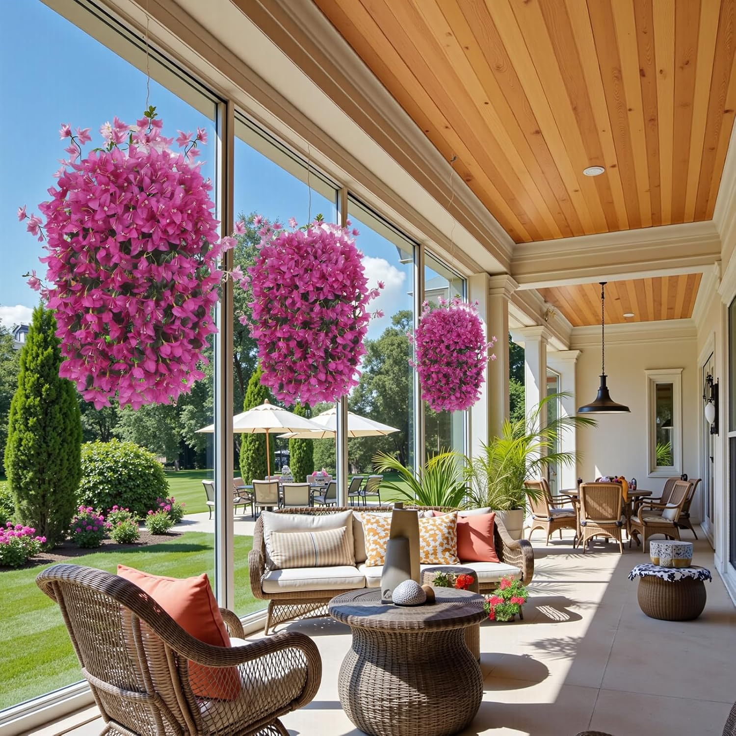 Artificial Fake Hanging Flowers Plants for Outdoor Spring Summer Decoration, 2 PCS UV Resistant Look Real for Home Indoor Outside Planter Porch Decor (Purple-3Pack)