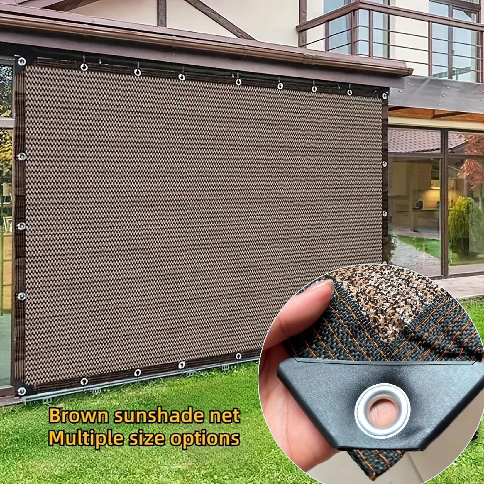 Siatka ogrodowa – 90% siatka Sune, oddychająca tkanina z przelotkami, na balkon, pera, kwiaty, patio, do szklarni, ogrodzenia, brązowa (4 x 10 m)