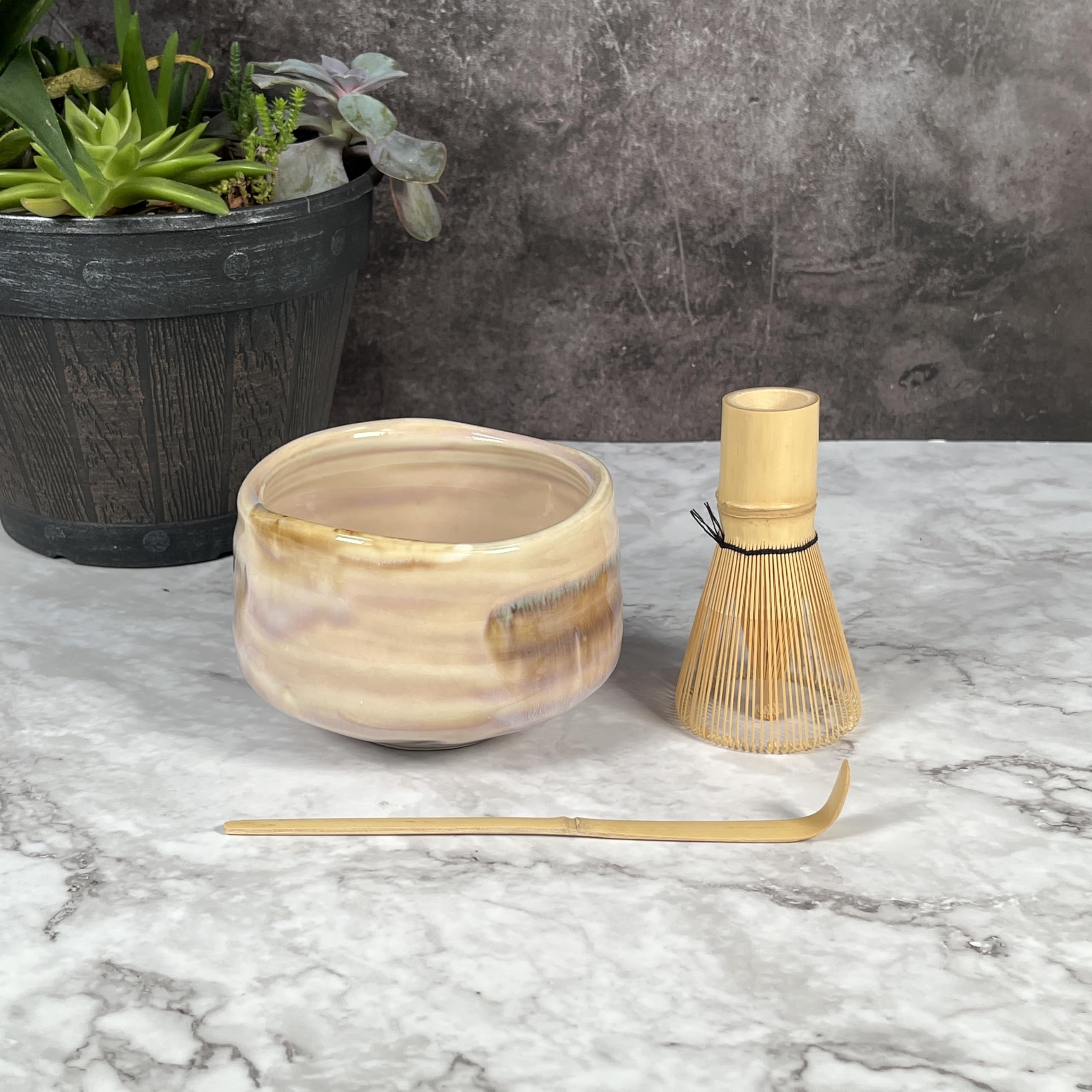 Tea Bowl Shop Pink Ceramic Matcha Whisk Set, Includes Matcha Bowl, Matcha Whisk, Bamboo Scoop, 3 Pcs Matcha Kit for Matcha Lovers, Made of Ceramic