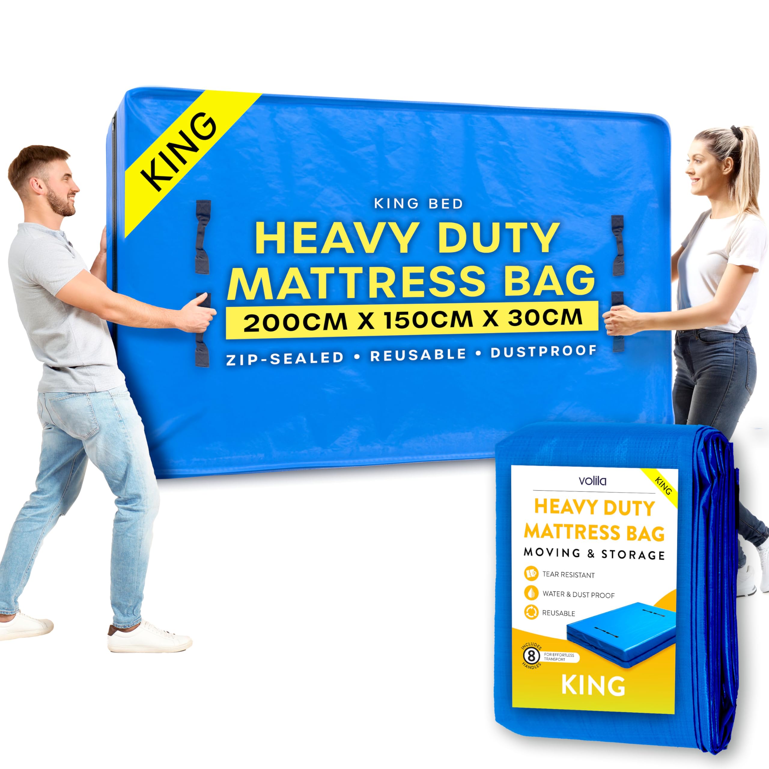 King Size Mattress Bag for Moving - Reusable Waterproof Mattress Cover, Heavy Duty Mattress Bag for Storage and Protecting Beds from Stains, Dust, and Pests - (150gsm) — image 1
