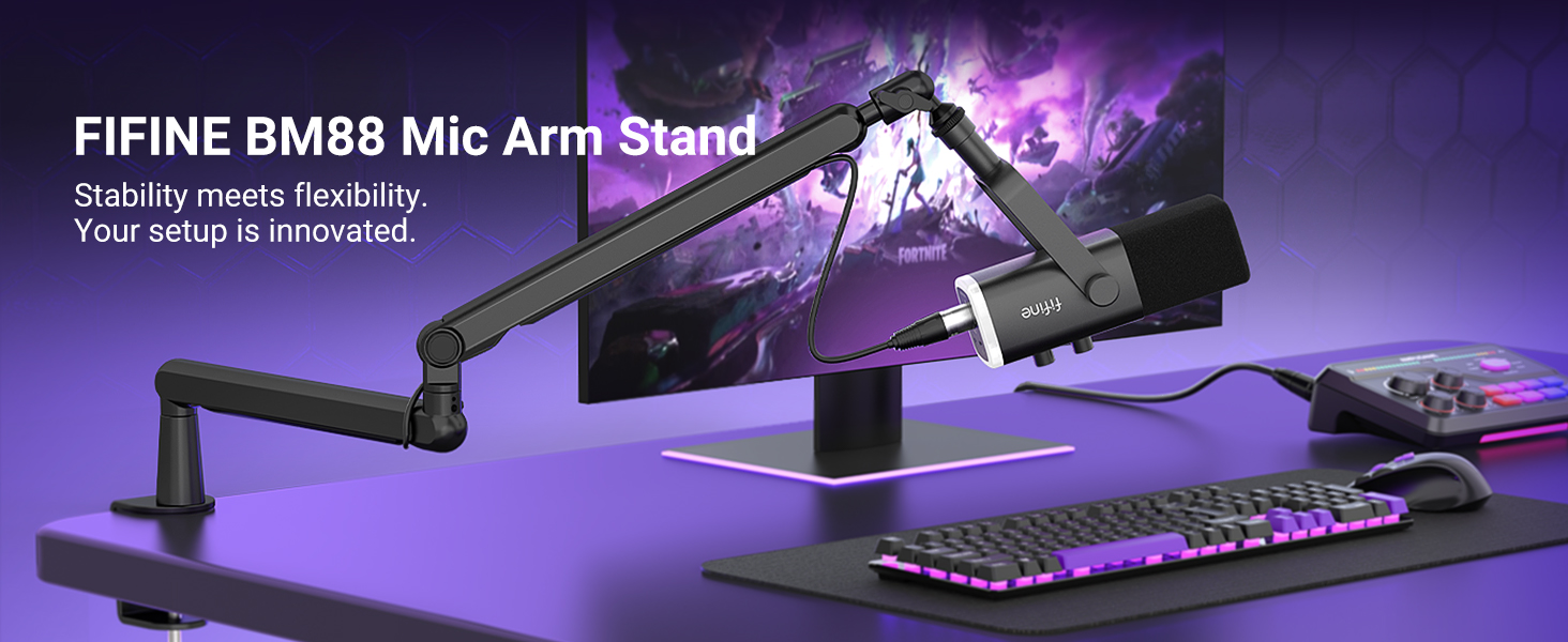 FIFINE Microphone Boom Arm, Low Profile Adjustable Stick