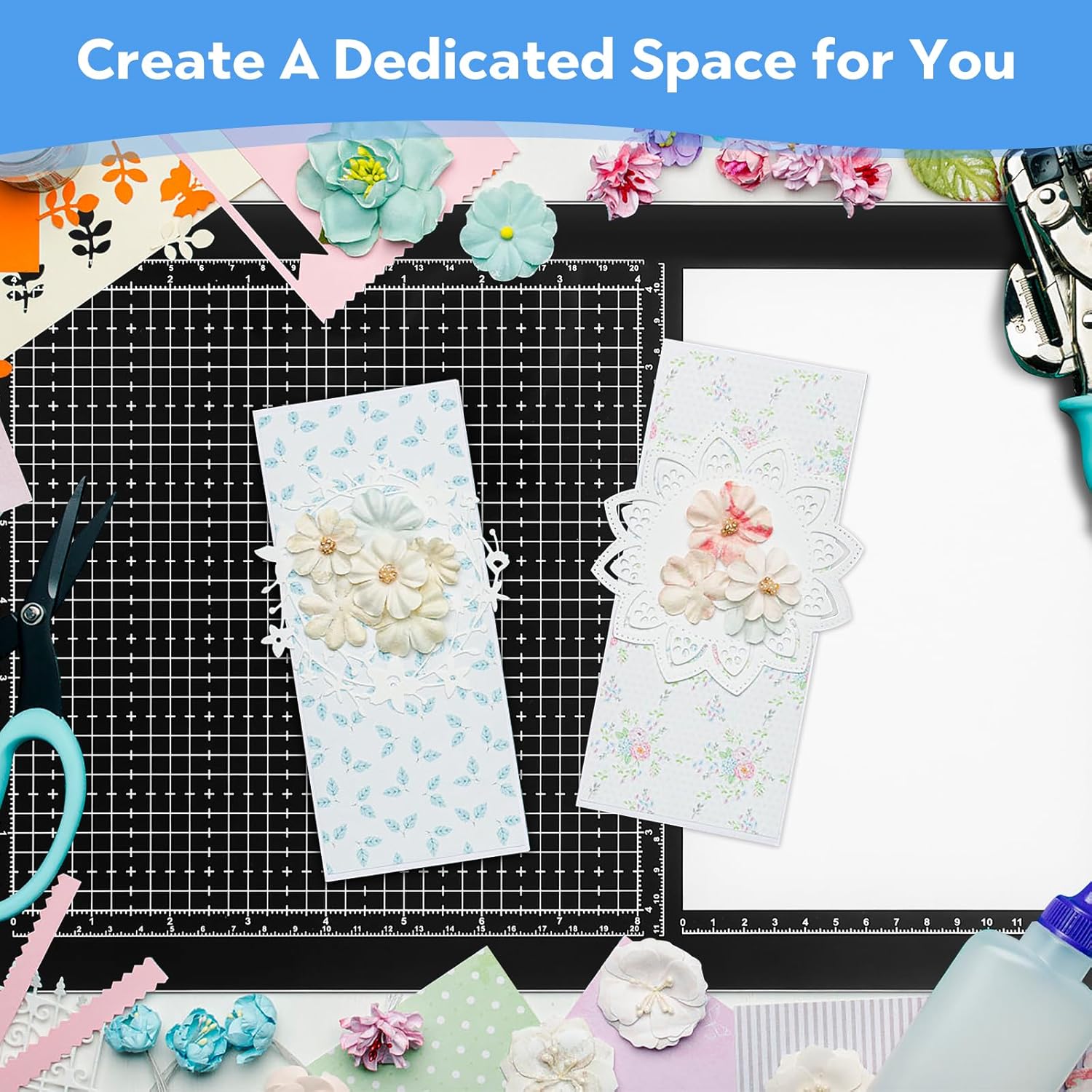 15.6 X 10.1 In Glass Cutting Mat with Protective Pink Carrying Case Compact Size Cutting Board with Measuring Grid and Palette for Paint, Mix media Ink Card Making -Art and craft Work Station