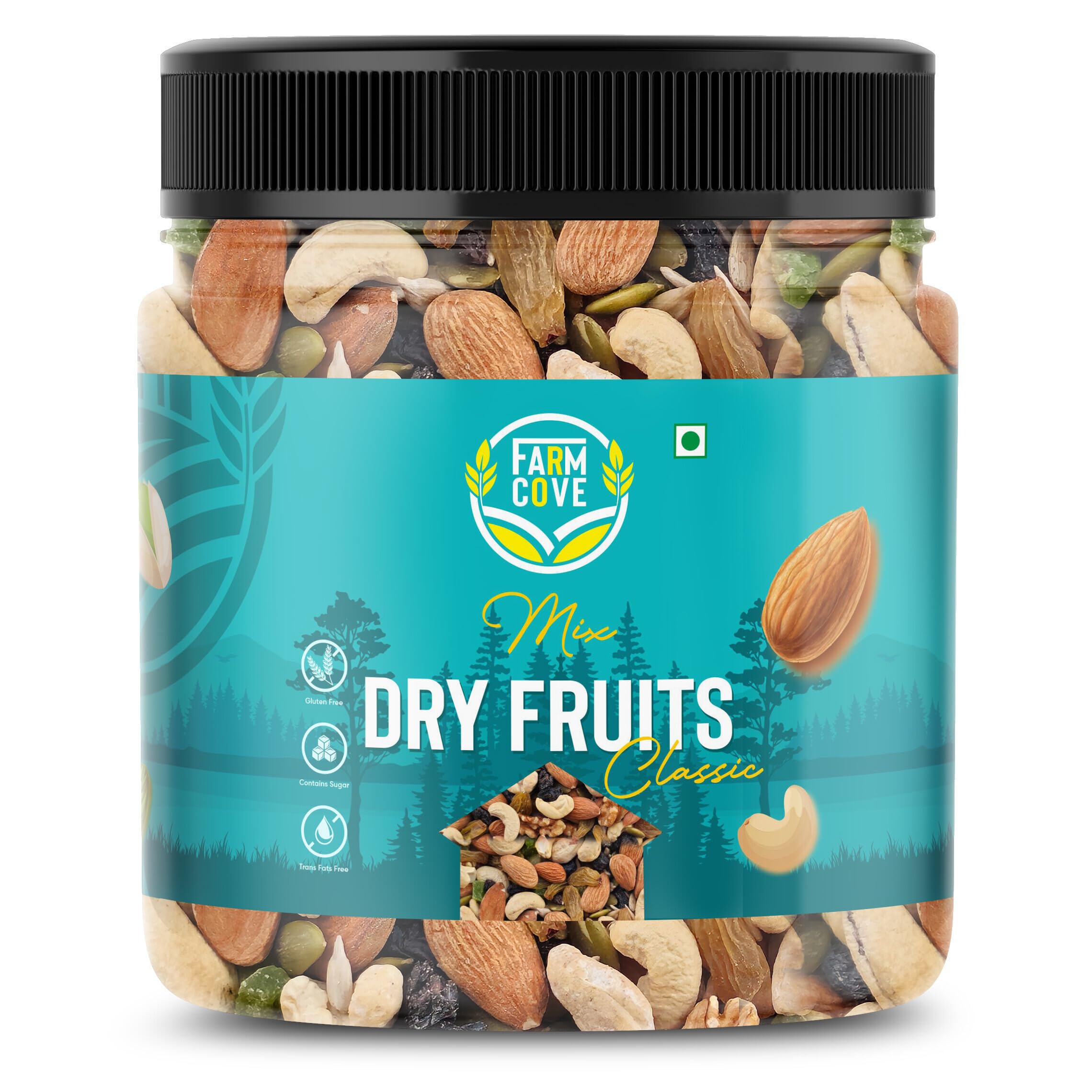 farm cove 250g premium mix dry fruit classic | healthy trail mix of almonds, cashews, pistachios & raisins