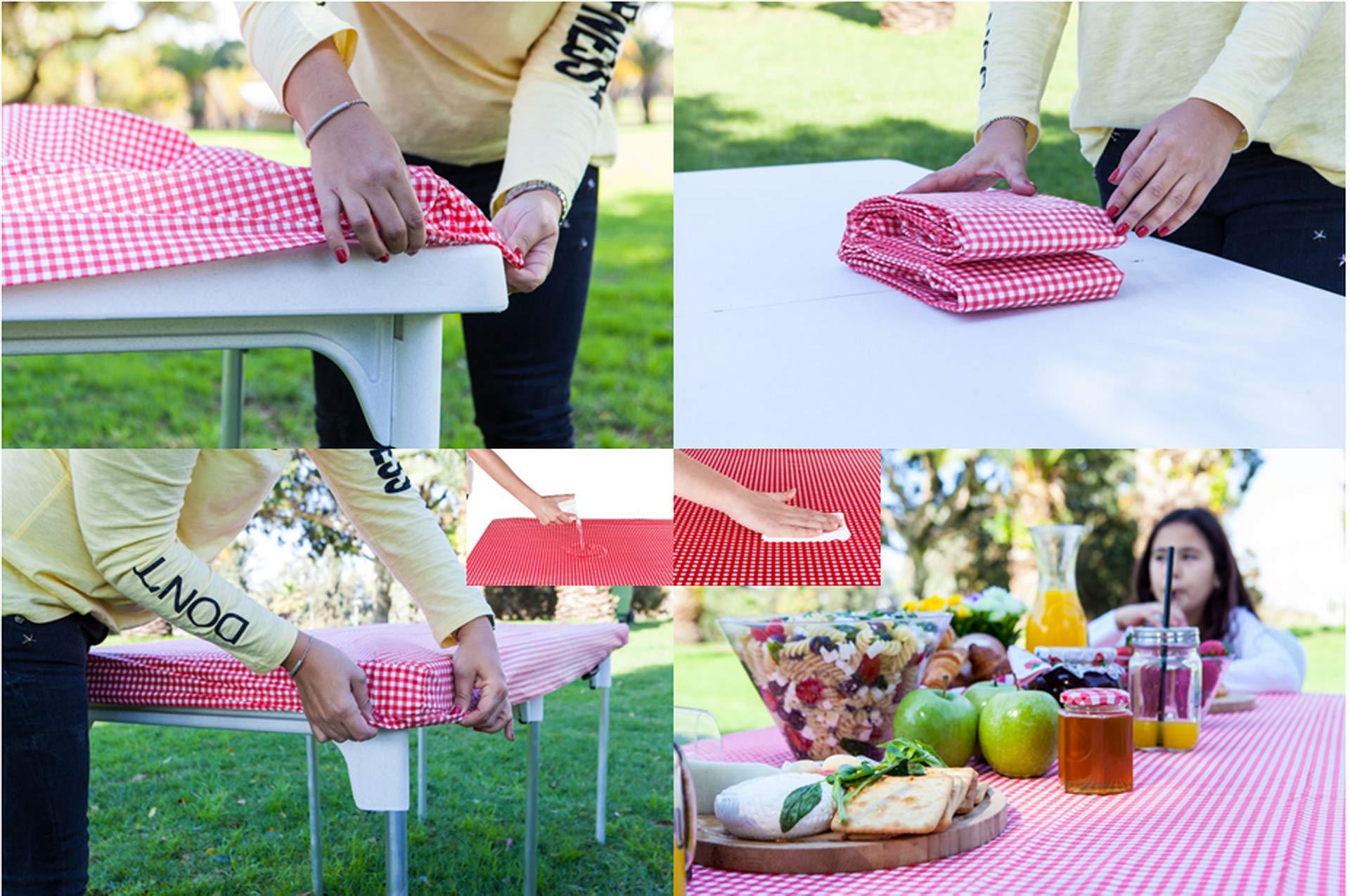 TopTableCloth Obrus winylowy z plastikowym podkładem flanelowym 2 szt. 183 x 76 cm czerwono-biały obrus w kratkę elastyczny narożnik na składany stół święta Boże Narodzenie Święto Dziękczynienia piknik urodziny