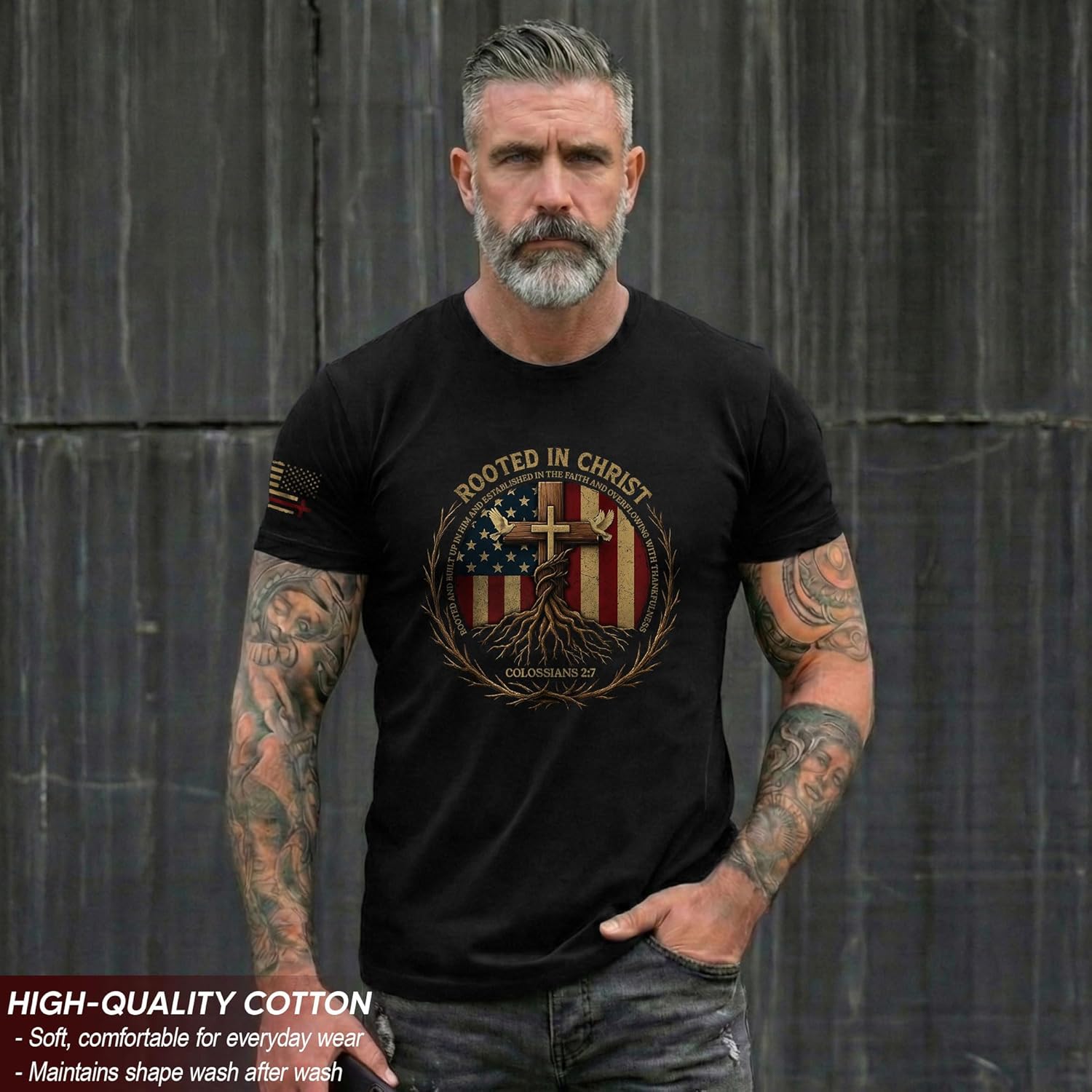 Rooted in Christ Shirt, Christian Shirts for Men, Cross Shirt, Religious Shirts for Men, Jesus Tshirt 1 - Image 2