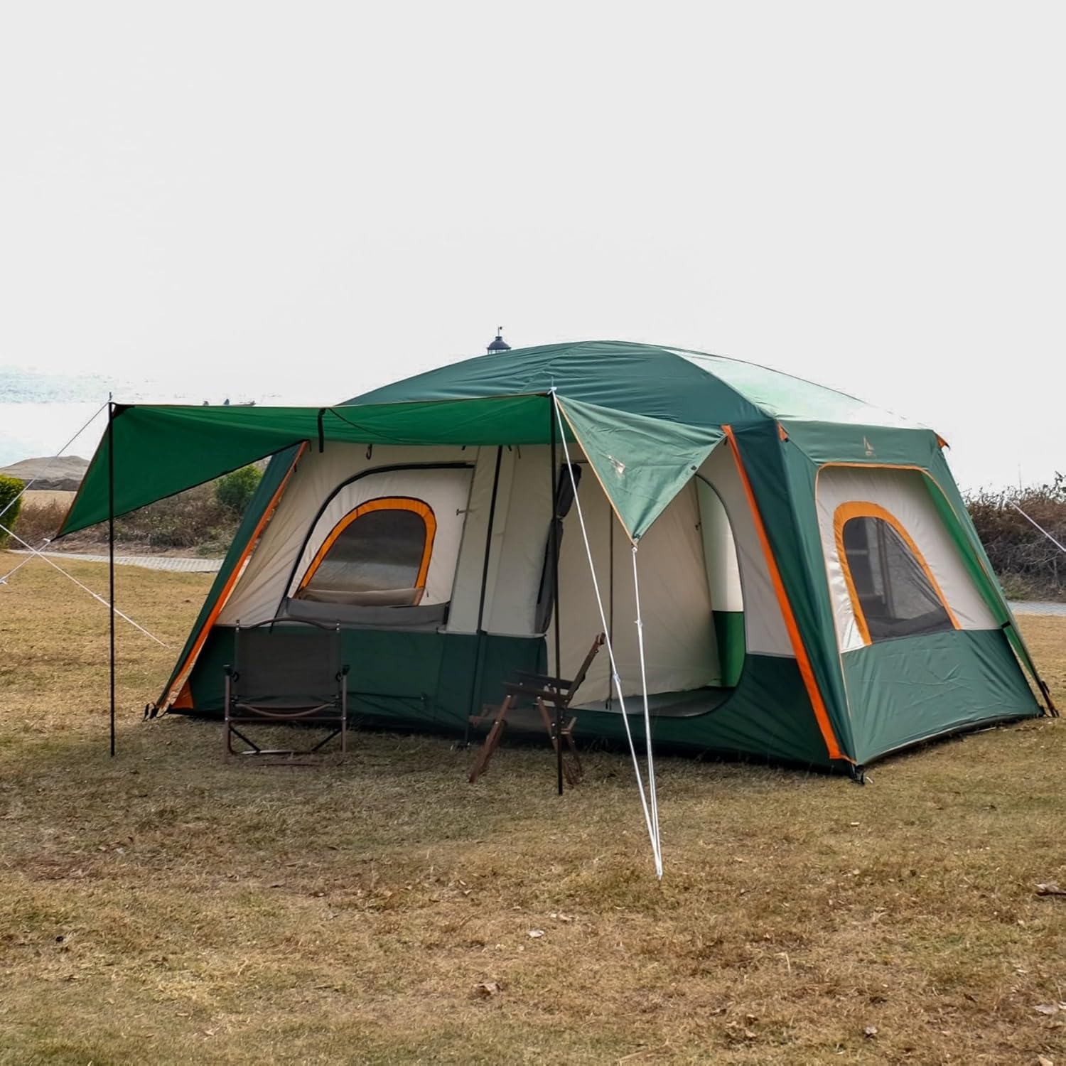 KTT Large Tent 6-8-10-12 Person,Family Cabin Tents,2 Rooms,2 Doors and 4 Windows with Mesh,Straight Wall,Waterproof,Double Layer,Big Tents for Outdoor,Picnic,Camping,Family Gathering