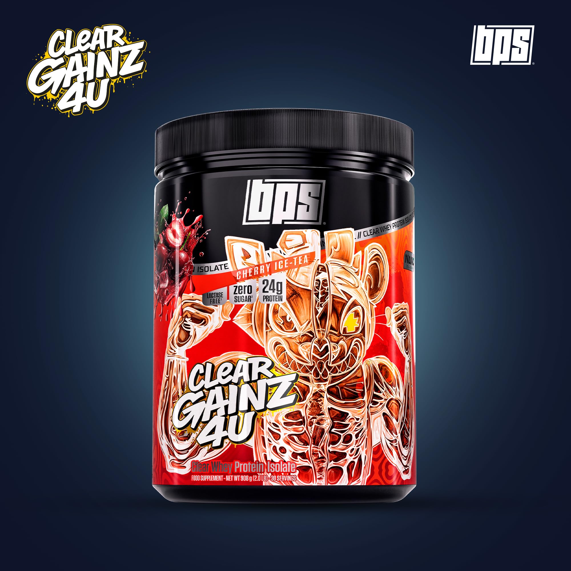 BPS PHARMA ClearGainz4U - Clear Whey Protein Isolat sans sucre - Pour le développement musculaire, le régime et la récupération - 24 g de protéines par portion - Sans lactose et sans graisse - Saveur