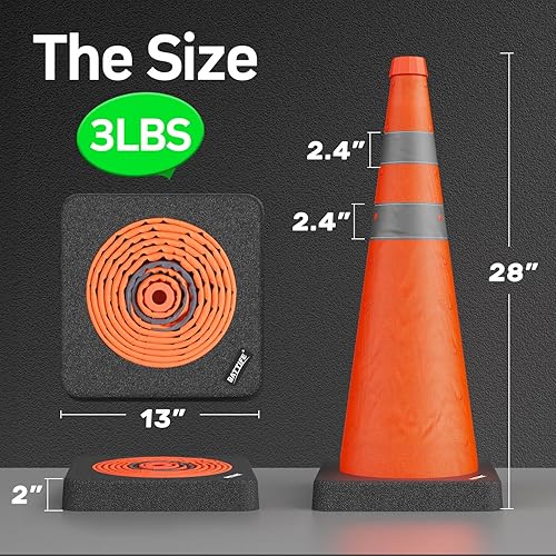 Miniatura 7 de BATTIFE Paquete de 4 conos naranjas plegables de seguridad de tráfico de 28 pulgadas con base negra pesada, conos emergentes multiusos y collar
