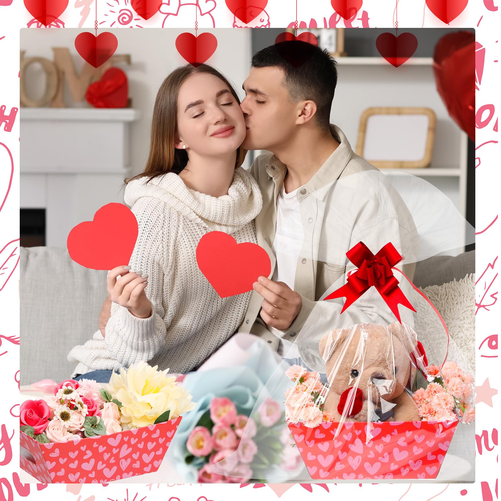 12 Sets Valentinstag-Geschenkkörbe – Leer Zum Befüllen, Mit Zellophan & Schleifen, Für Party & Hochzeit