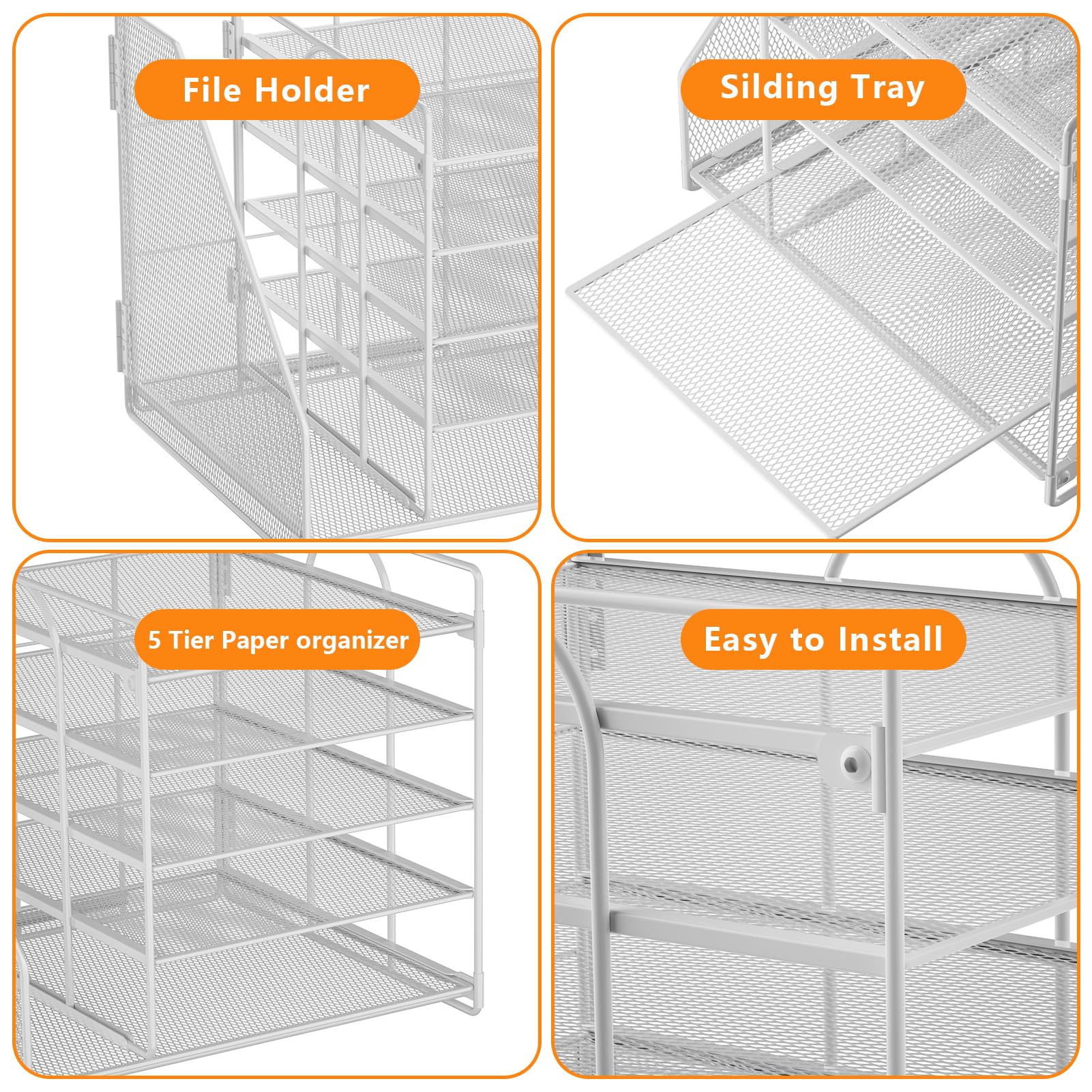 Restorgan Desk Organiser with File Holder, 5 Tiers Paper Letter Tray Organiser, Desktop Organiser and Storage - Image 3