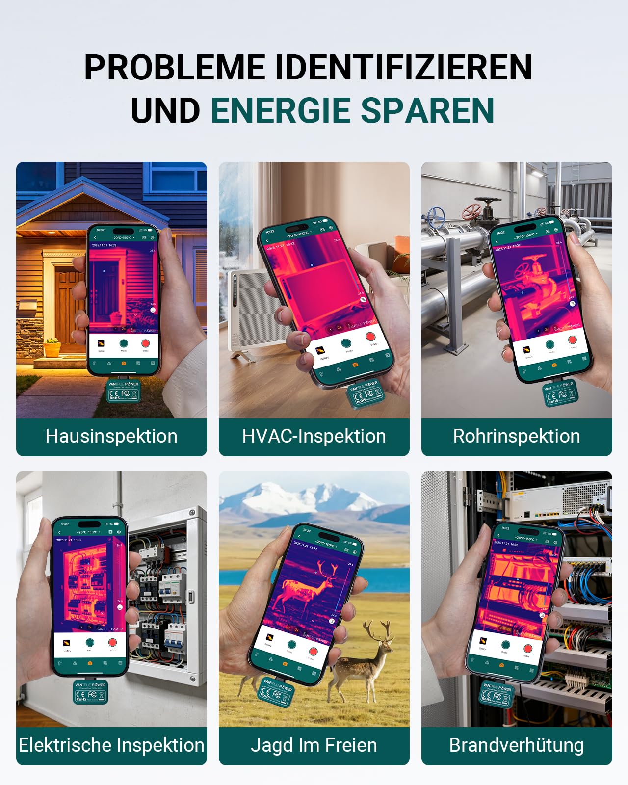 TS1 Wärmebildkamera Thermal für iOS iPhone iPad, Infrarotkamera Wärmebildkameras mit 512×384 Superauflösung Infrarot Kamera mit USB-C, -20°C bis 550°C, Haus-Inspektion 15x Zoom