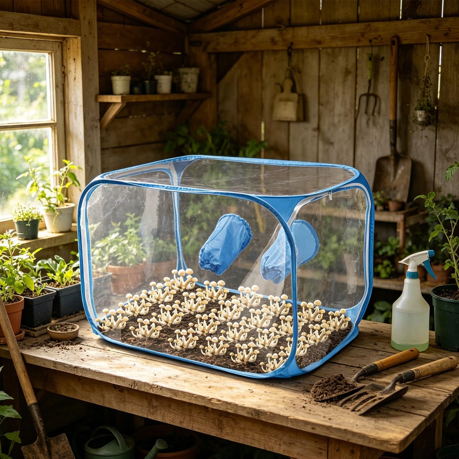 Home Mycology Still Air Box Set Tenda per la coltivazione di funghi con pannelli trasparenti Porte per guanti e design pieghevole per coltivatori Tenda da giardinaggio pieghevole per interni