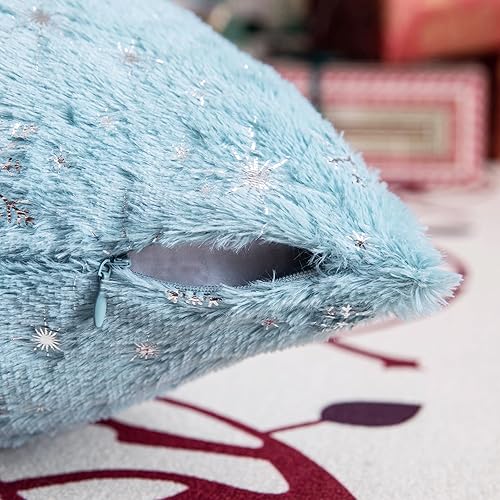 Miniatura 6 de AQOTHES Fundas de almohada decorativas de piel sintética suave con purpurina de copo de nieve para decoración de Navidad, hogar, cama, habitación,