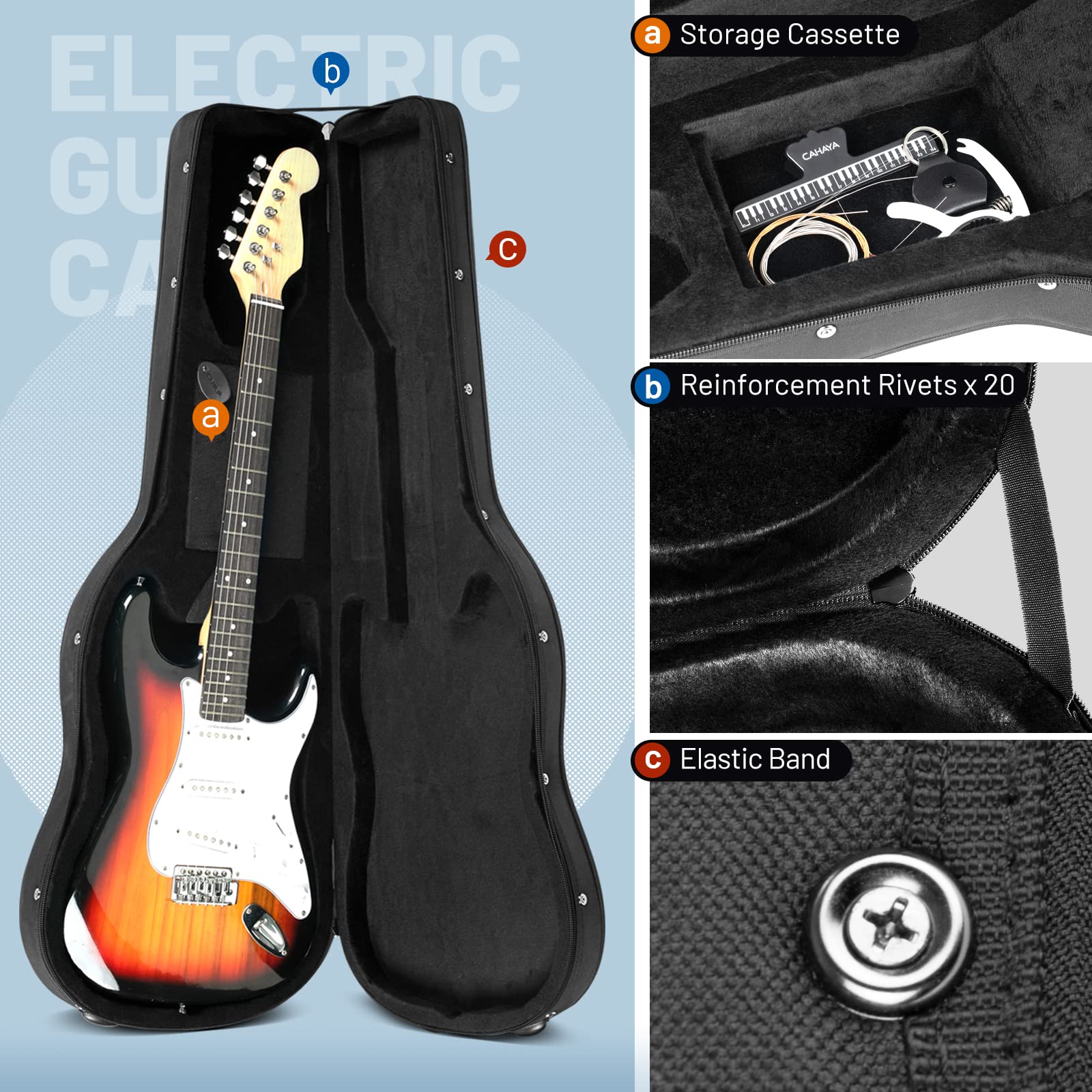 CAHAYA Étui pour Guitare électrique Coque Rigide 25 mm d'épaisseur Compression Antichoc Chute Protection de sécurité Durable Étui léger pour Piano Convient pour Guitare électrique 40 Pouces CY0300