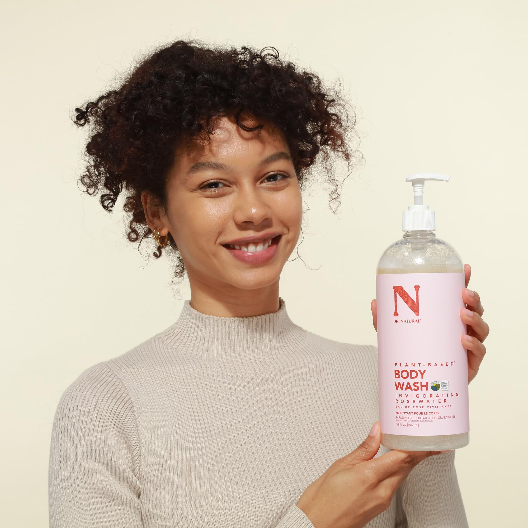 Dr. Natural Ożywczy płyn do mycia ciała z wodą różaną - nawilżający naturalny płyn do mycia ciała z masłem shea i olejem kokosowym - dla rodziny i zwierząt domowych - 946 ml