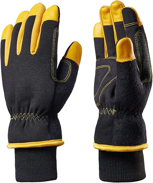Grdnpro Waterproof Insulated Winter Work Gloves For Men , Thermal Lining High Desterity Touch Screen Synthetic Leather Cold Weather Gloves - Cowhide Fingertips Reinforcement Medium