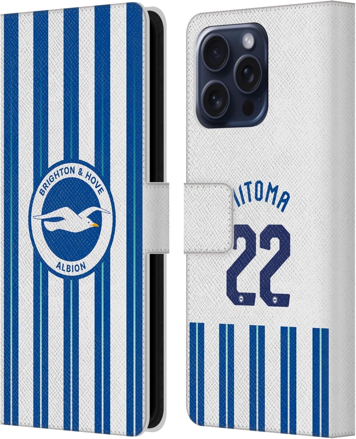 Head Case Designs Officially Licensed Brighton & Hove Albion F.C Kaoru Mitoma 2024/25 Players Home Kit Leather Wallet Case Compatible with Apple iPhone 16 Pro Max