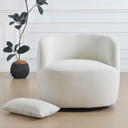 Miniatura 38 de KINWELL Juego de 2 sillas giratorias de barril Boucle de 34 pulgadas de ancho, sin montaje, sillones tapizados redondos, sillas decorativas, sofá