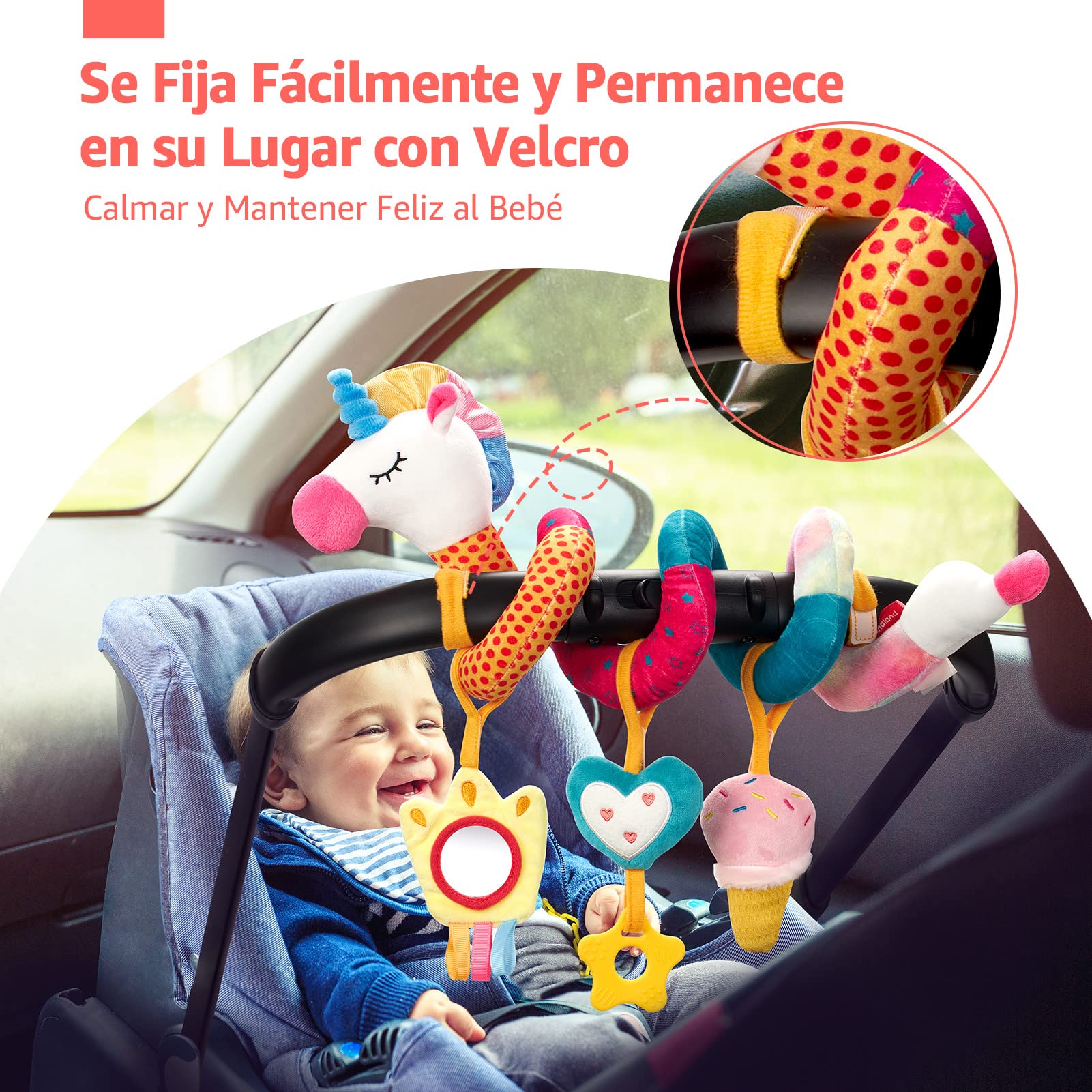 hahaland Colgantes para Cochecitos Juguetes Bebes 0 3 6 12 Meses, Espiral Actividades Juguetes Colgantes con Mordedor y Sonajero, Suave Peluches para Bebes Niños y Niñas Regalos Originales