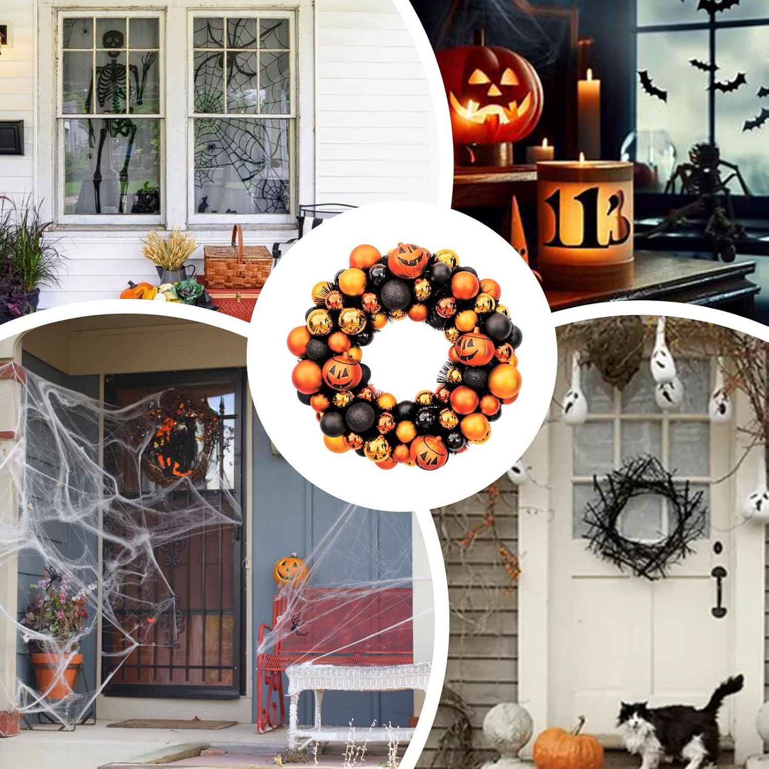 Rechory ハロウィンリース 玄関ドア用 | ハロウィーン パンプキン ボール ドア装飾、ガーランドデコレーション 暖炉 窓 壁