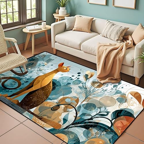 Vista 16 de Golden Feline Surrounded by 1970s Inspired Retro Designs Pastels Area Rug Outdoor Patio Rug Play Mat Modern Floor Carpet Non-Slip Home Decor Living