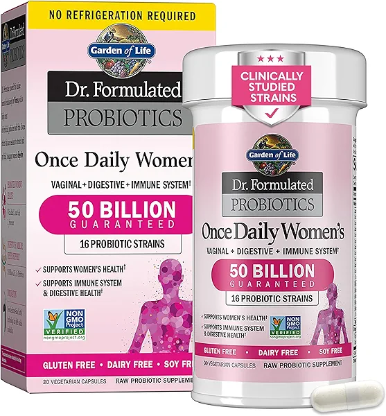 Garden of Life Once Daily Dr. Formulated Probiotics for Women 50 Billion CFU 16 Probiotic Strains with Organic Prebiotics for Digestive, Vaginal & Immune Health, Dairy Free, Shelf Stable 30 