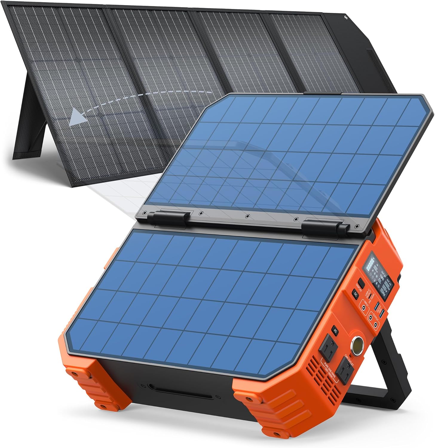 BLAVOR Portable Power Station with 120W Solar Panel, 1600W (Peak 3200W) Solar Generator Built-in Solar Panel, 1024Wh LiFePO4 Battery, 100W USB-C Fast Charge