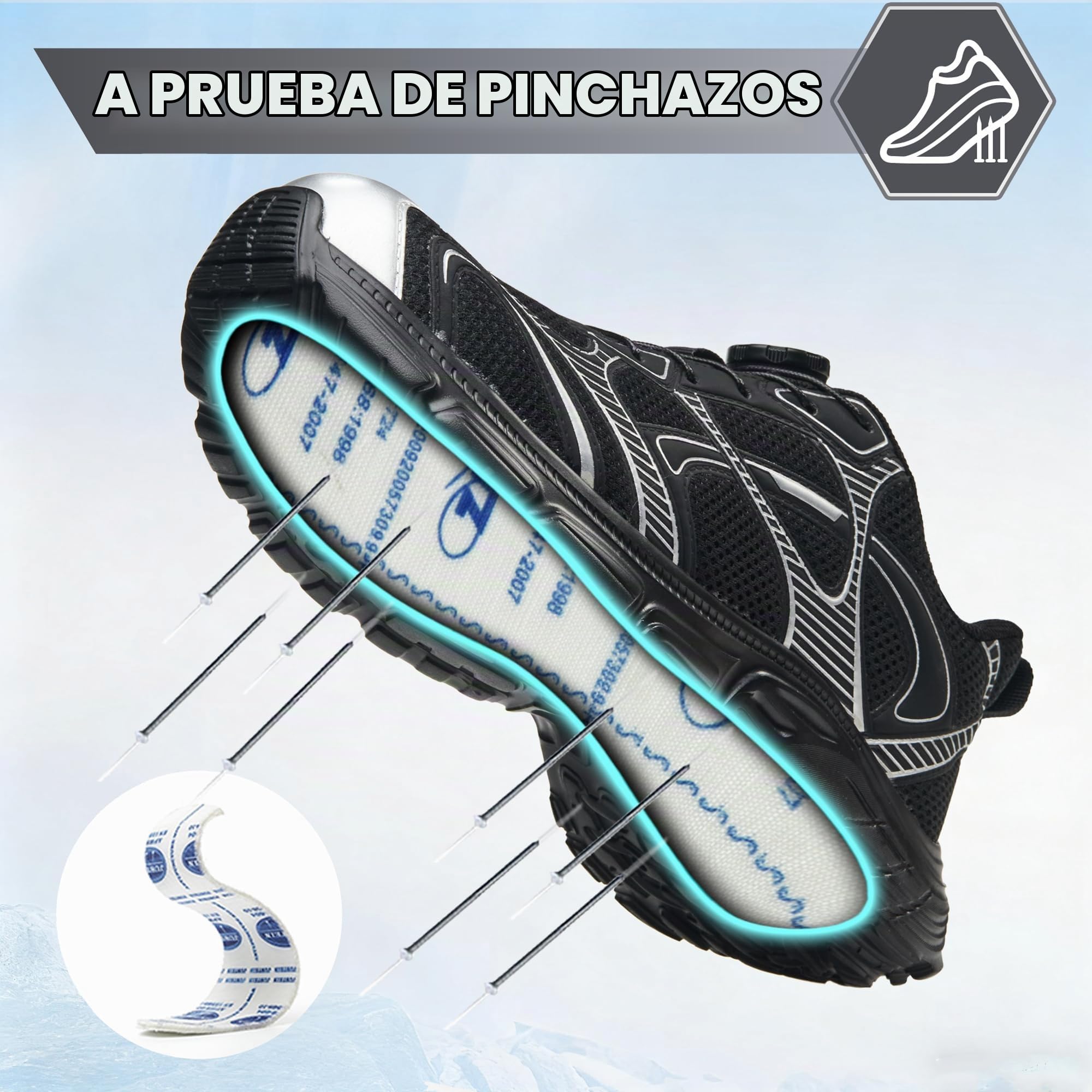 Zapatos de Seguridad para Mujer Hombre Zapatillas Trabajo con Punta de Acero 36-46 EU Ligeros Transpirable Antideslizantes Comodo con Hebilla Giratoria